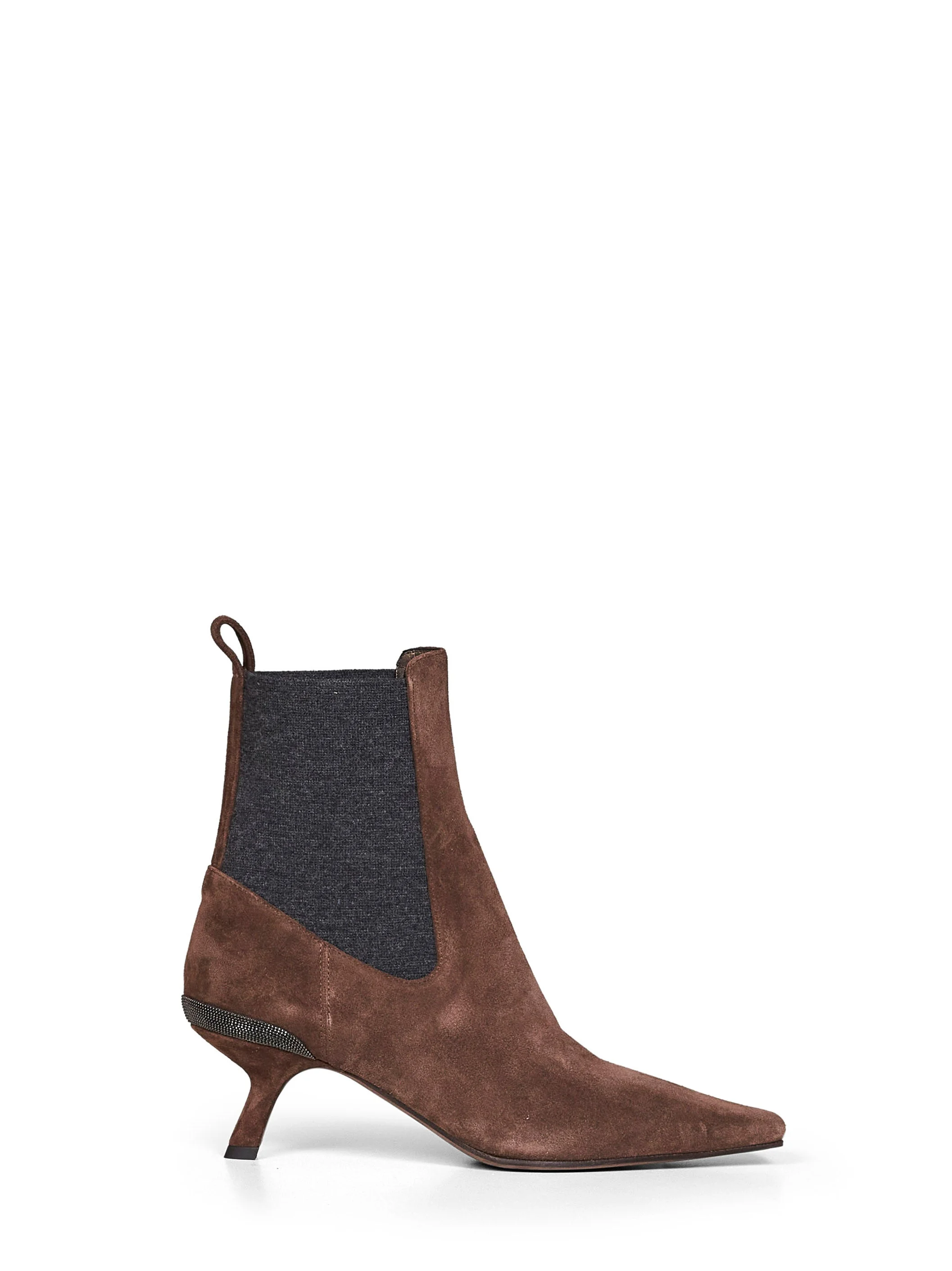 Espresso suede heeled ankle boots with Precious Details - 1