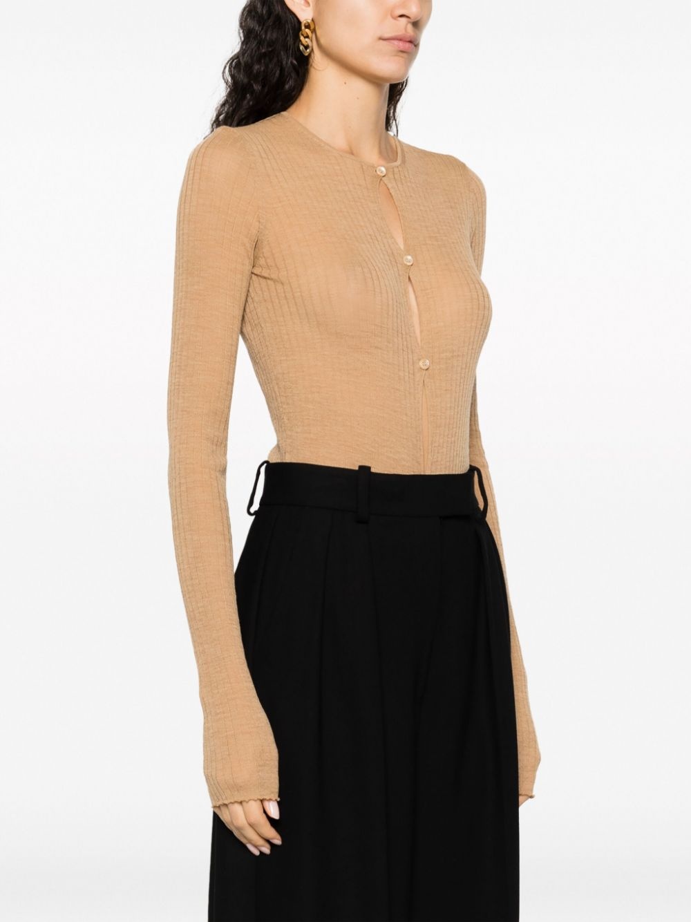 ribbed-knit button-up bodysuit - 3