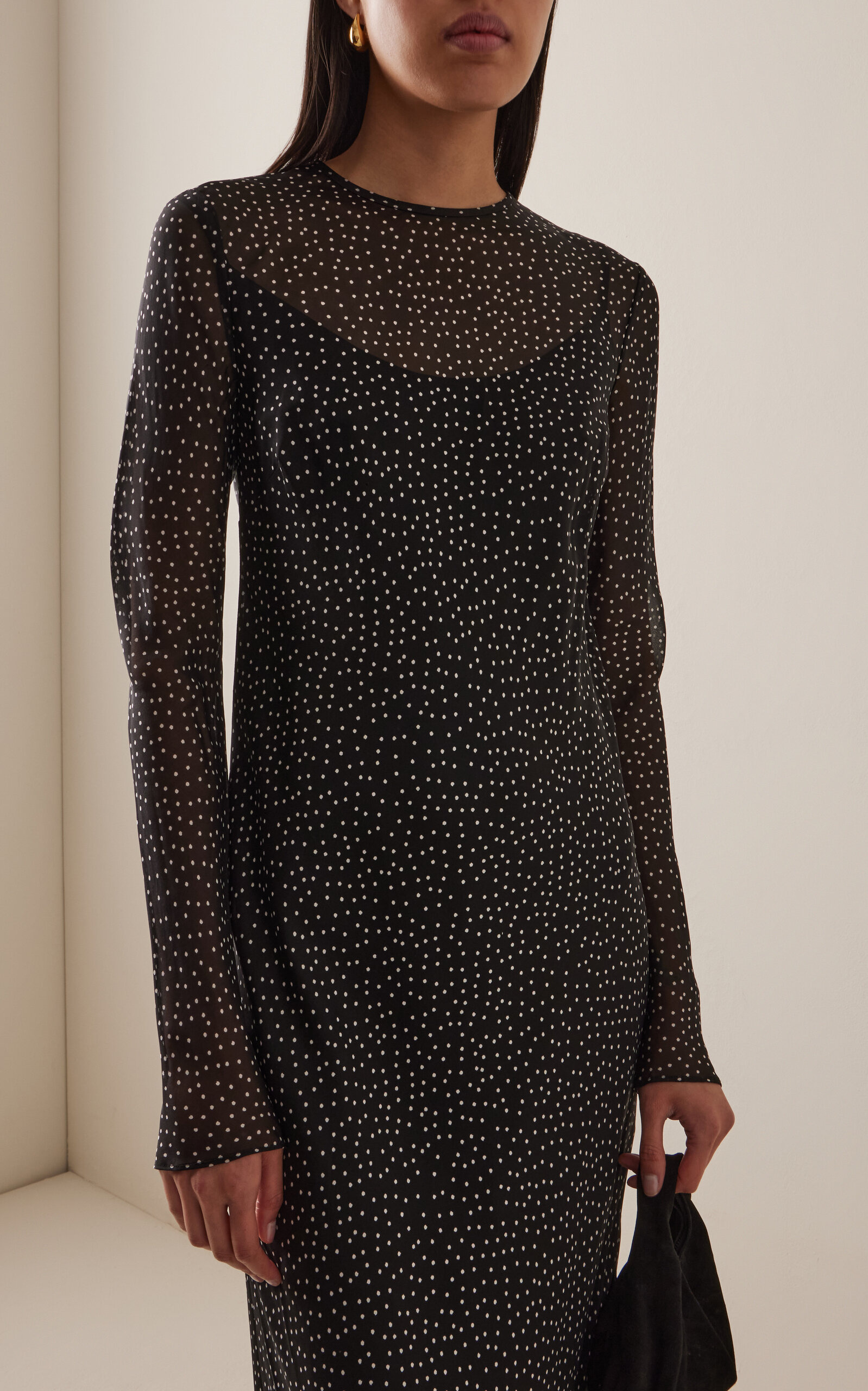 Lisander Polka-Dot Silk Maxi Dress black/white - 3