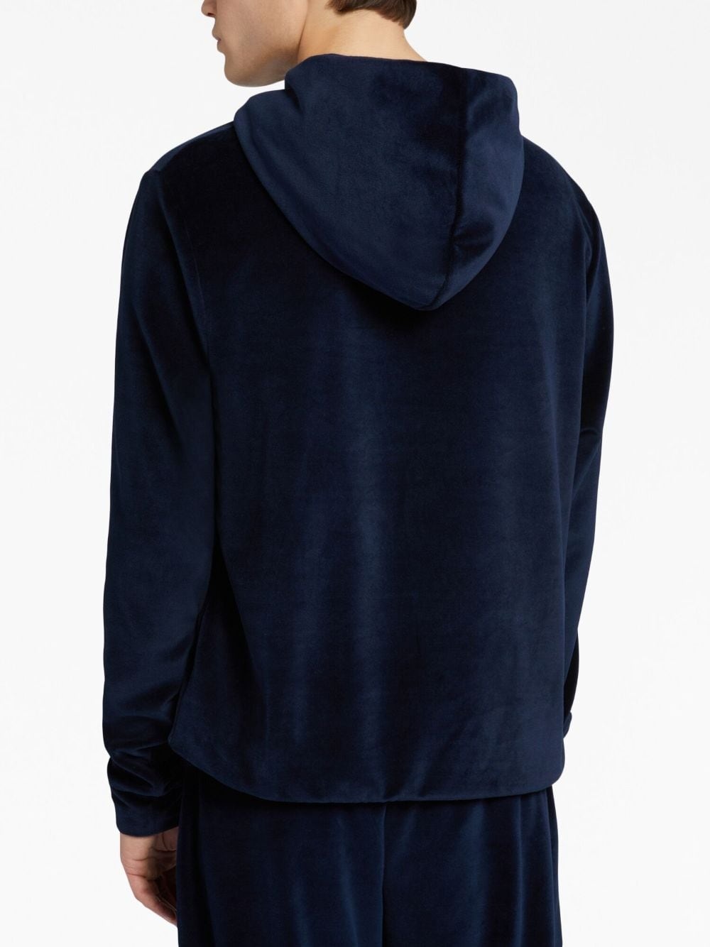 logo-embroidered velvet hoodie - 4
