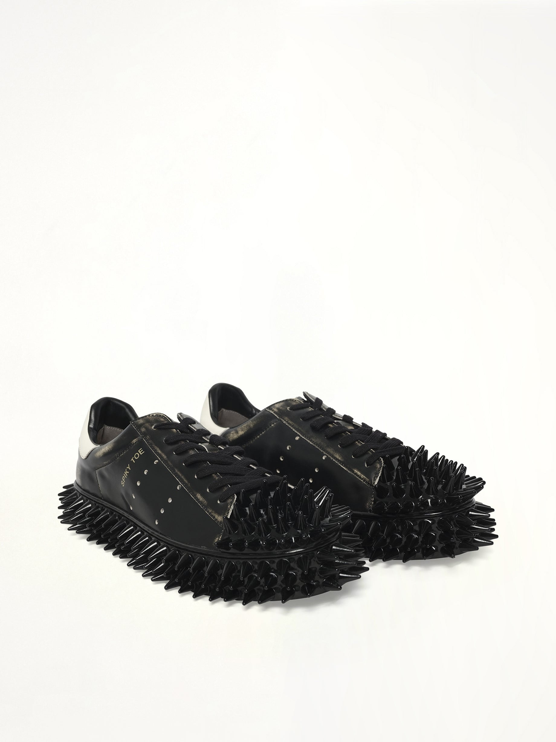 Spiky Leather Sneaker in Black - 2