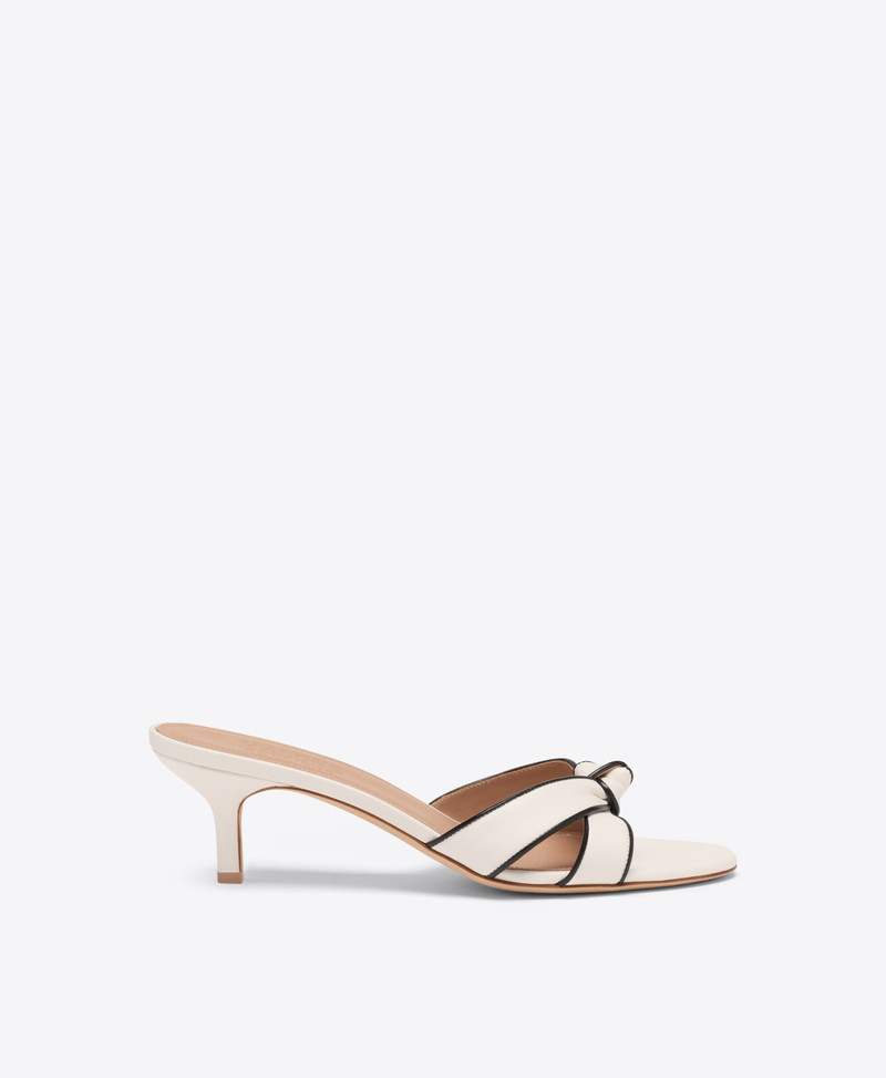 Raquel 45 White & Black Knotted Leather Kitten Heel Sandals 1