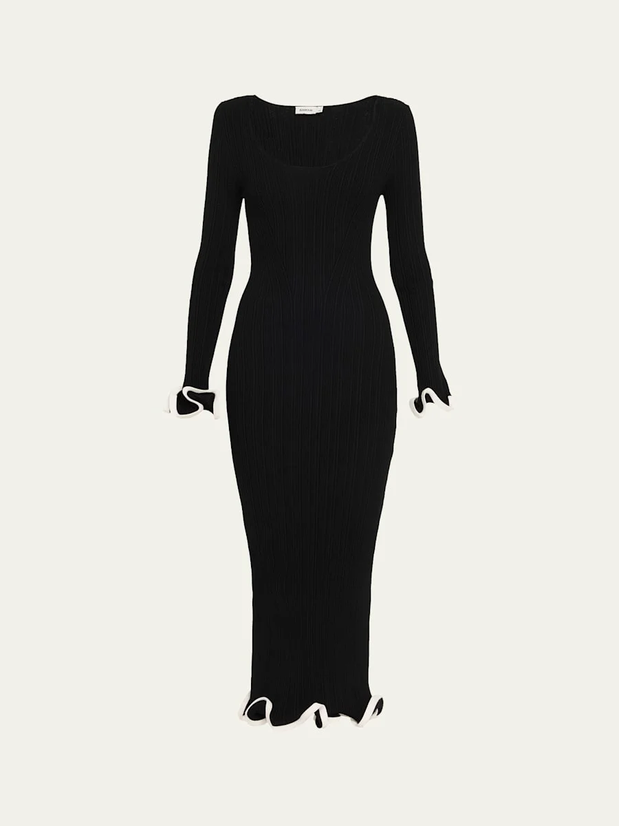 Solani Ribbed Long-Sleeve Midi Dress - 1