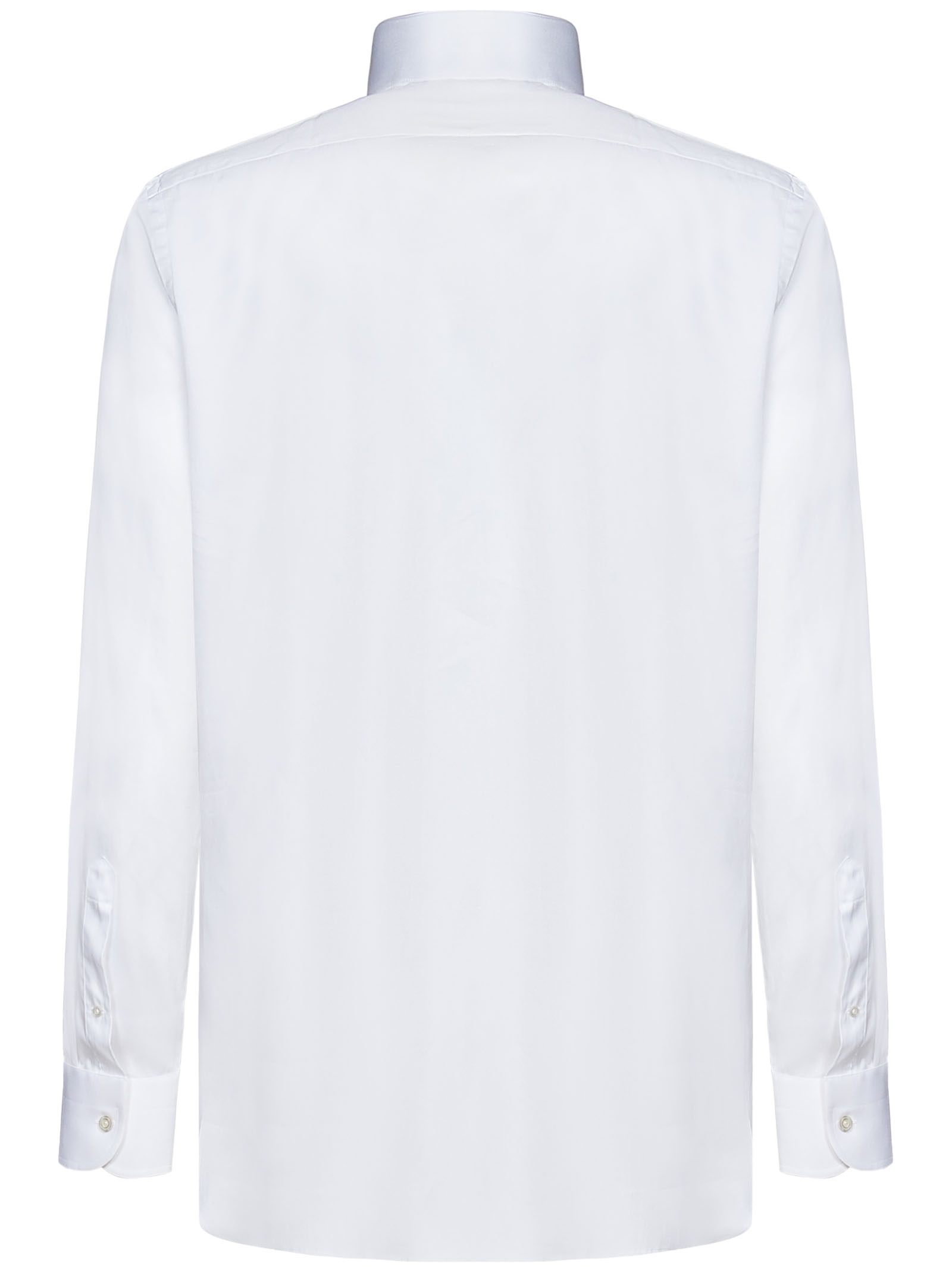 Optical white cotton and silk tuxedo shirt with pleated plastron and wing collar. - 2
