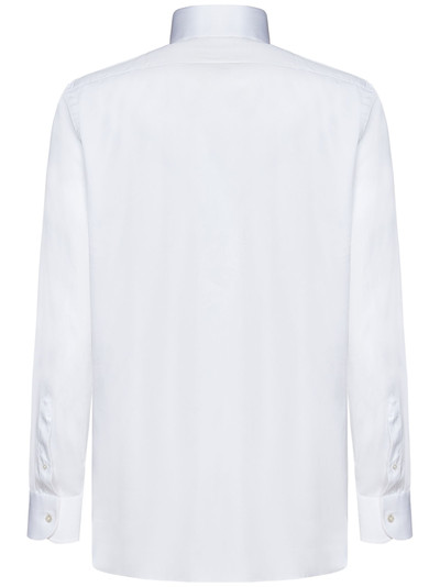 TOM FORD Optical white cotton and silk tuxedo shirt with pleated plastron and wing collar. outlook