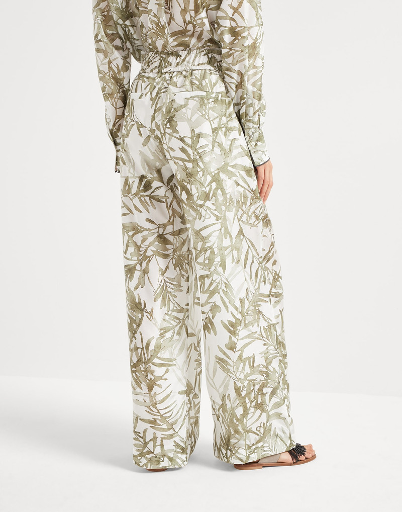 Brunello Cucinelli Silk herbarium print pongee pyjama-style loose trousers outlook