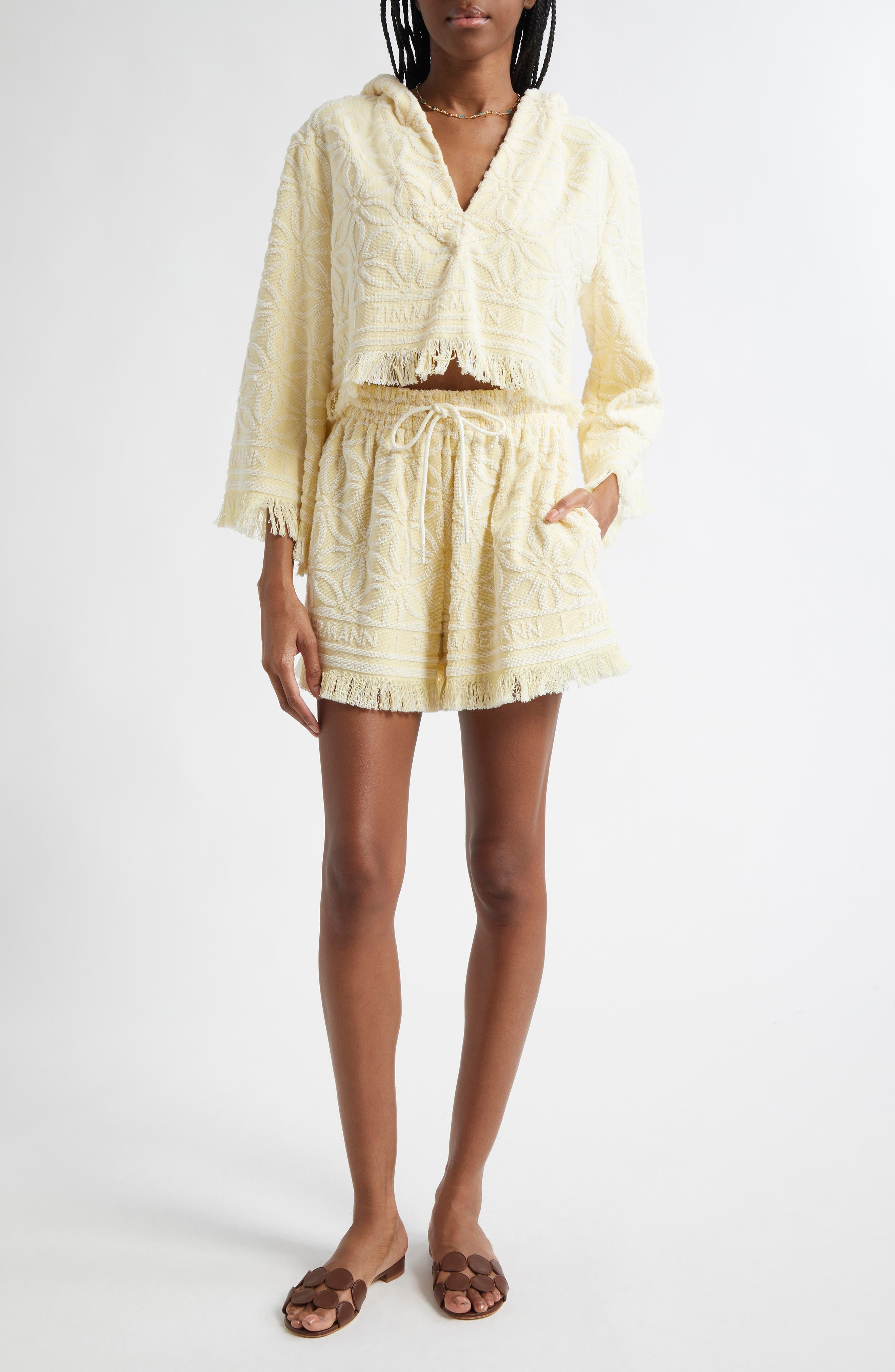 Zimmermann Coco Jacquard Terry Cloth Shorts in Yellow/Cream at Nordstrom - 2