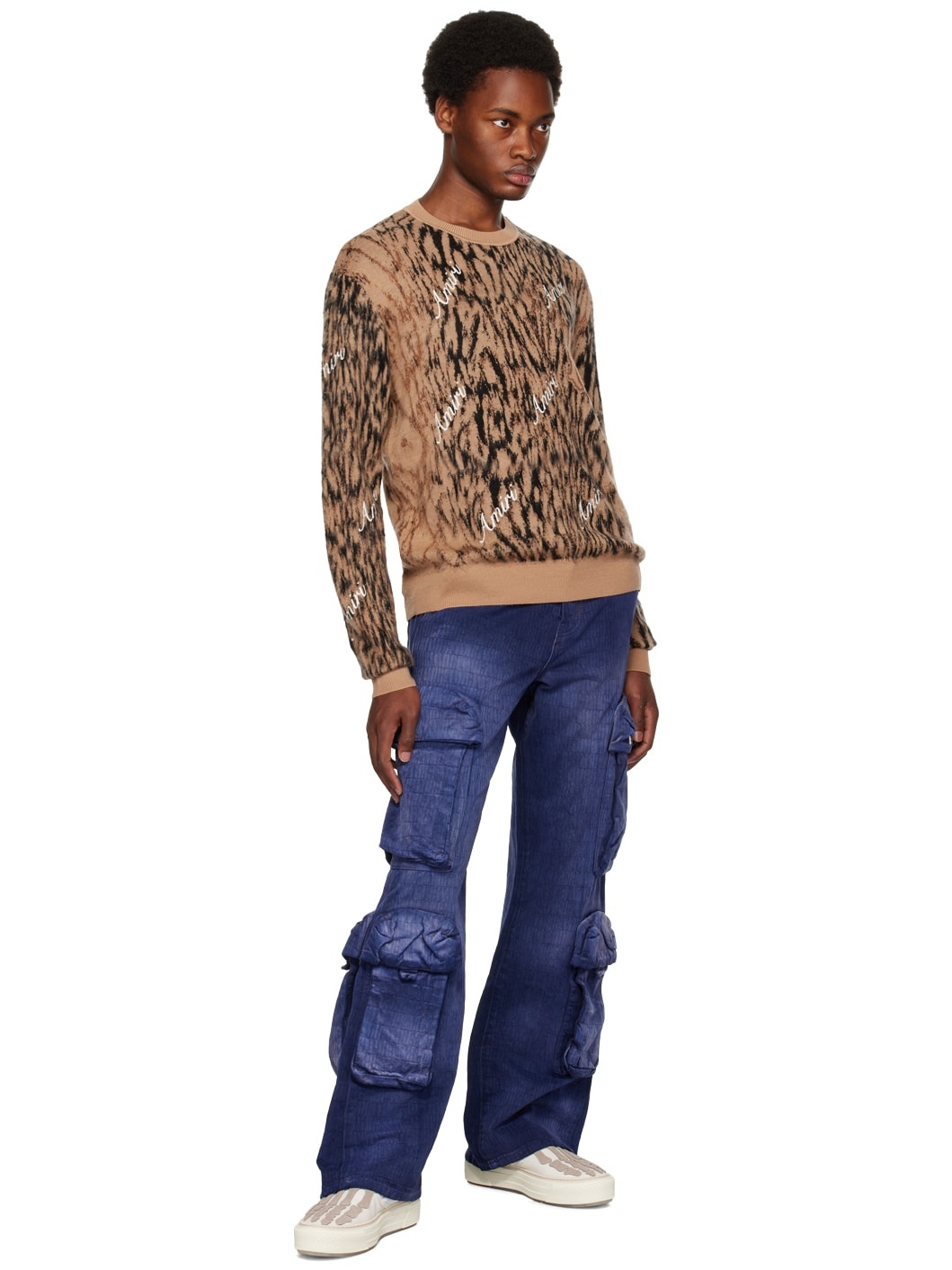 Blue Jacquard Cargo Pants - 4