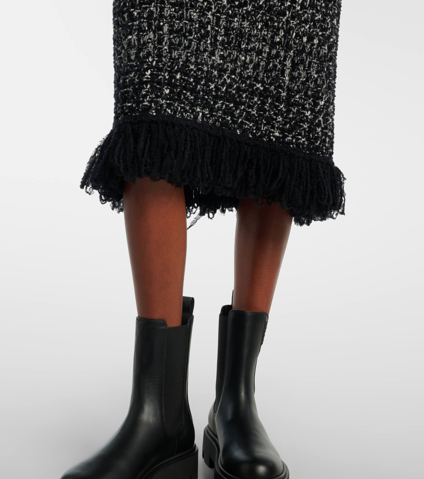 Fringed wool-blend pencil skirt - 5