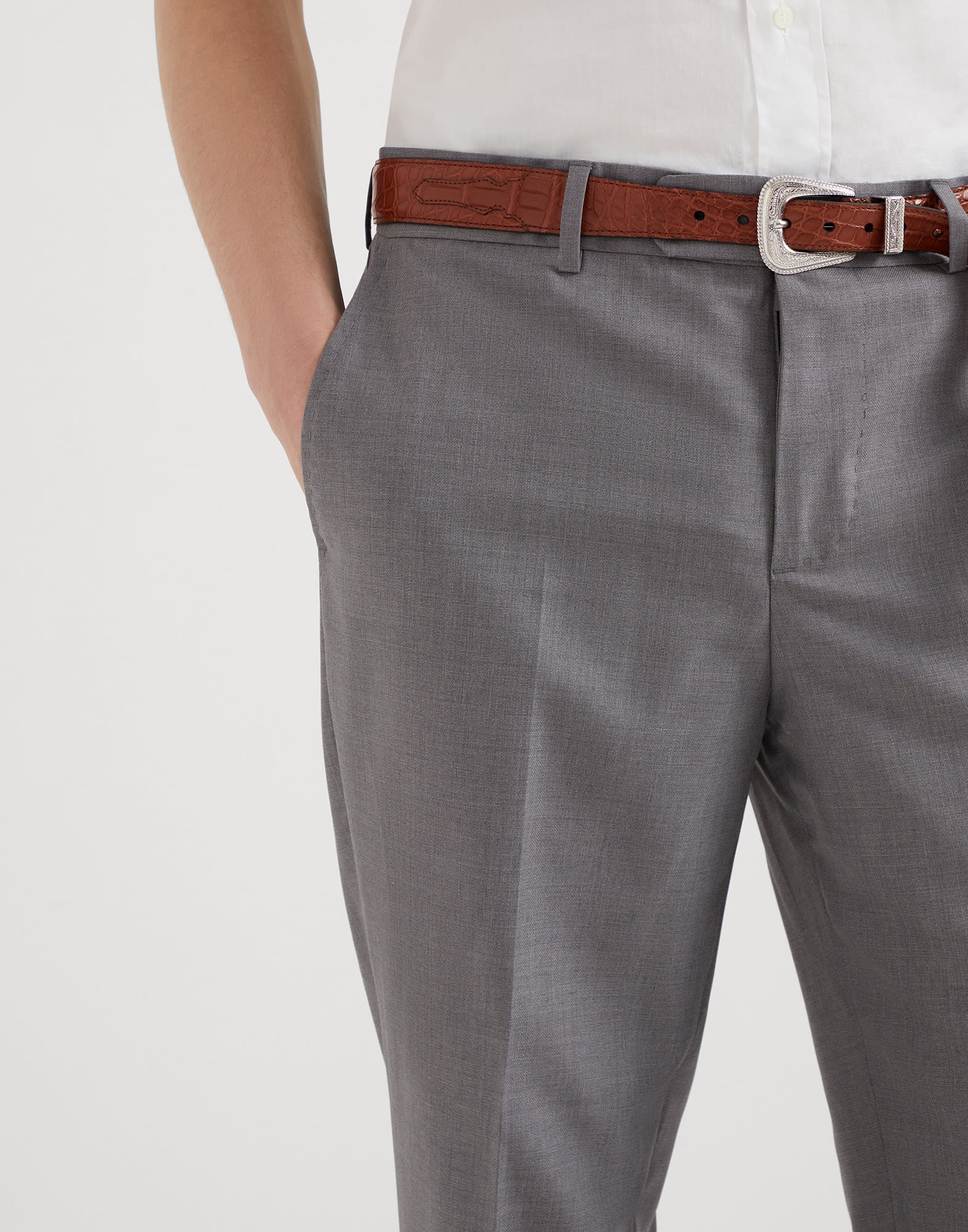 Virgin wool and silk lightweight hopsack formal fit trousers - 3