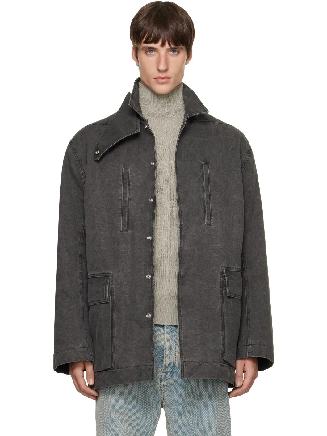 Gray Tower Collared Mac Jacket - 1