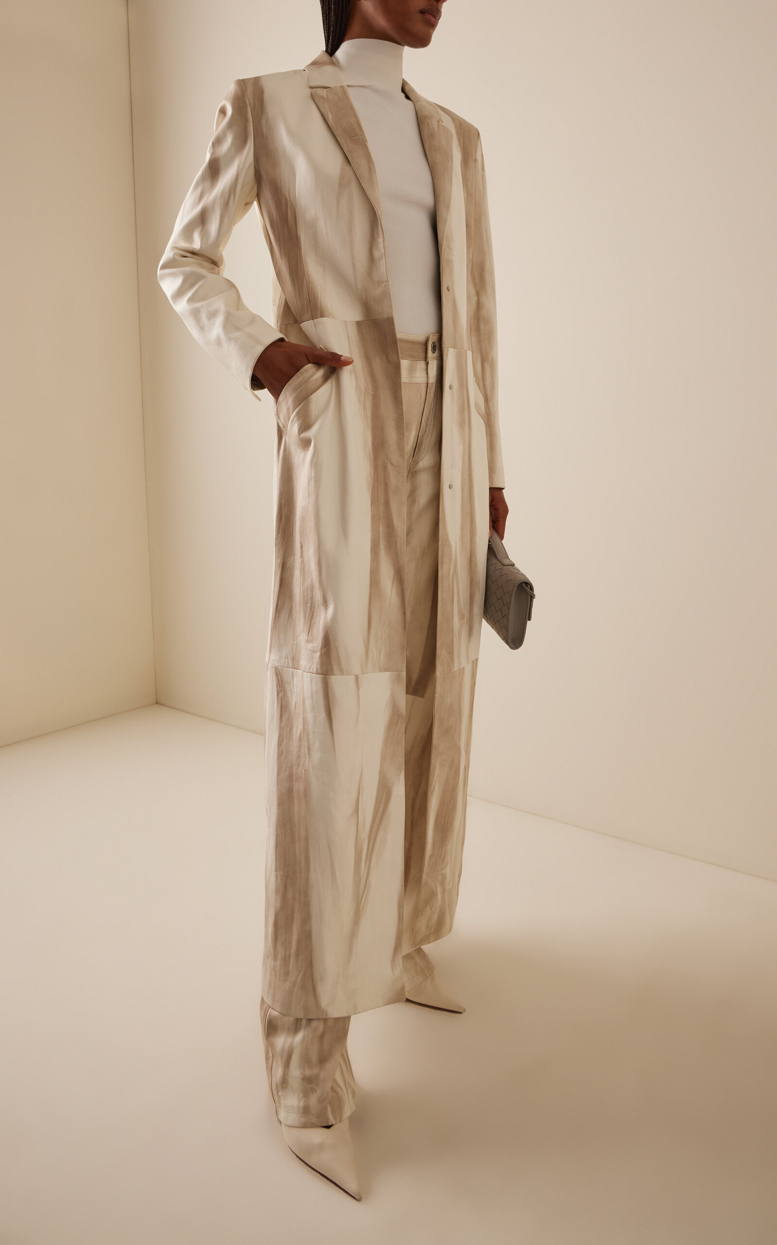 Marbled Leather Coat ivory - 2