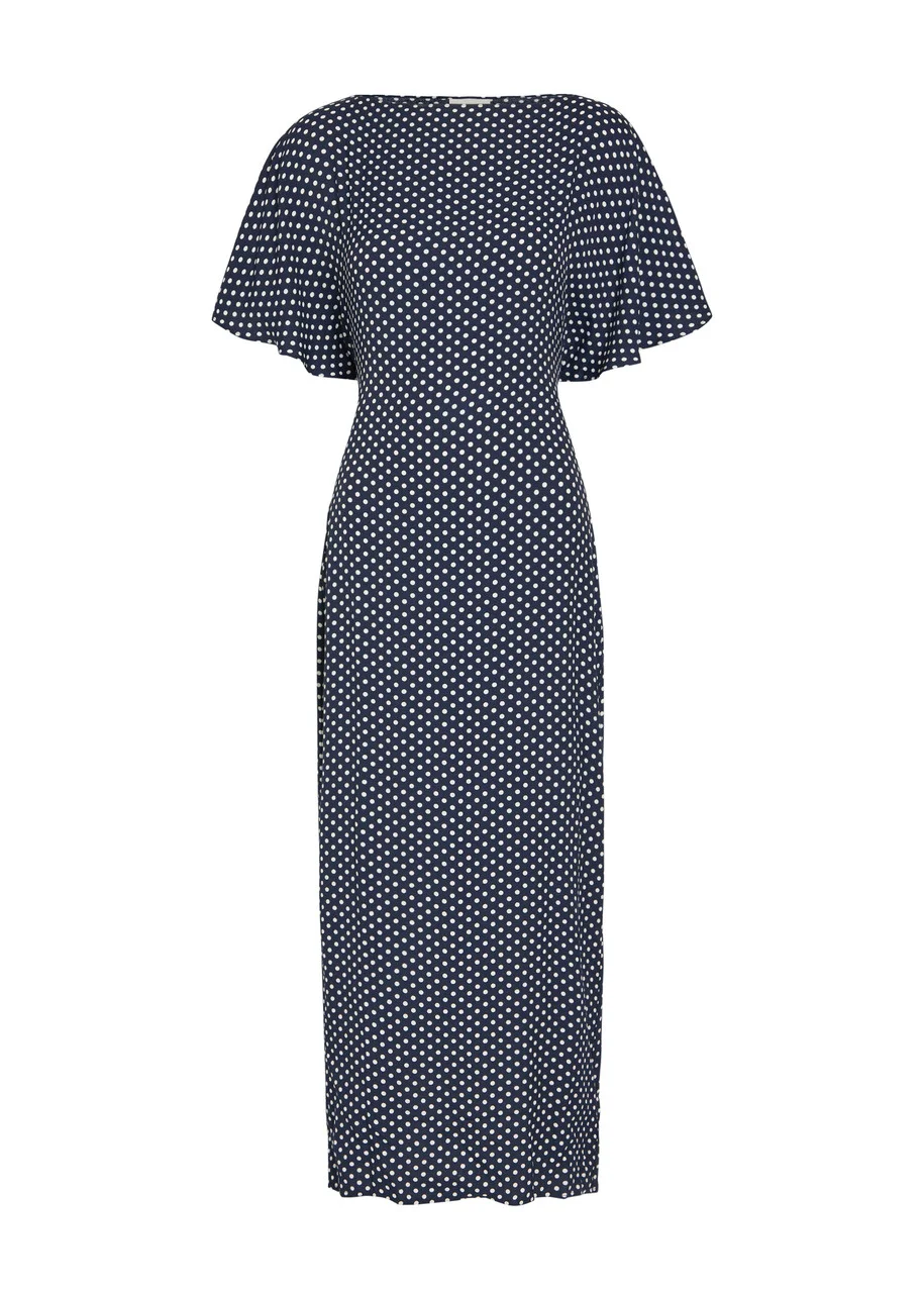Reformation Maeva Polka-dot Woven Midi Dress - 1
