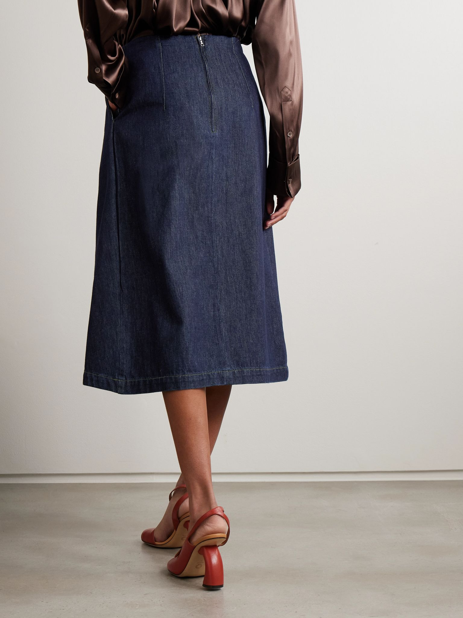 Gathered denim midi skirt Dark denim - 3