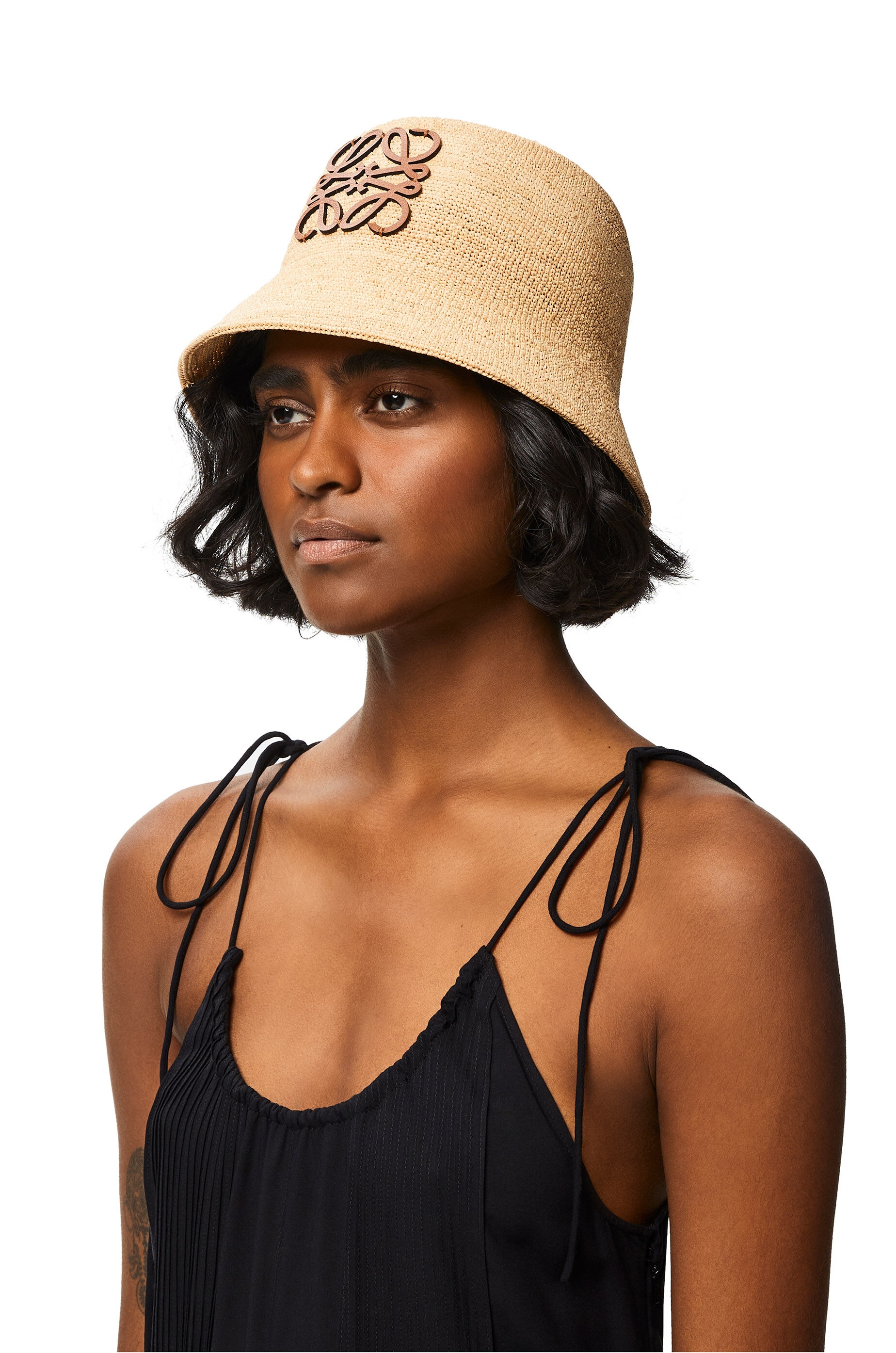 Bucket hat in raffia and calfskin - 2