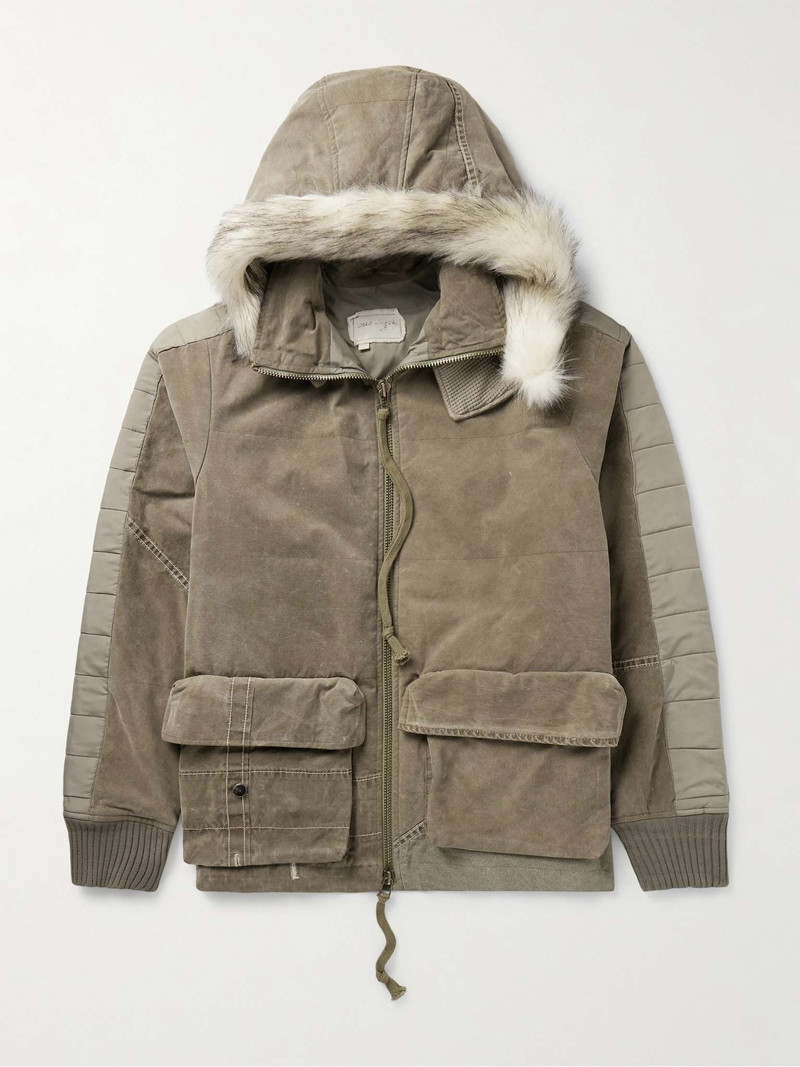 Faux Fur and Quilted Shell-Trimmed Distressed Cotton-Blend Jacket 1