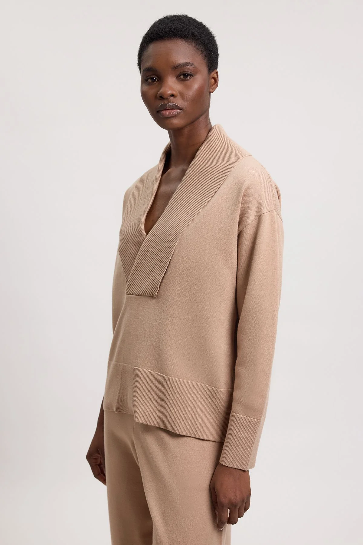 Wool Look Deep Collar Sleeve Knit Jumper - 1