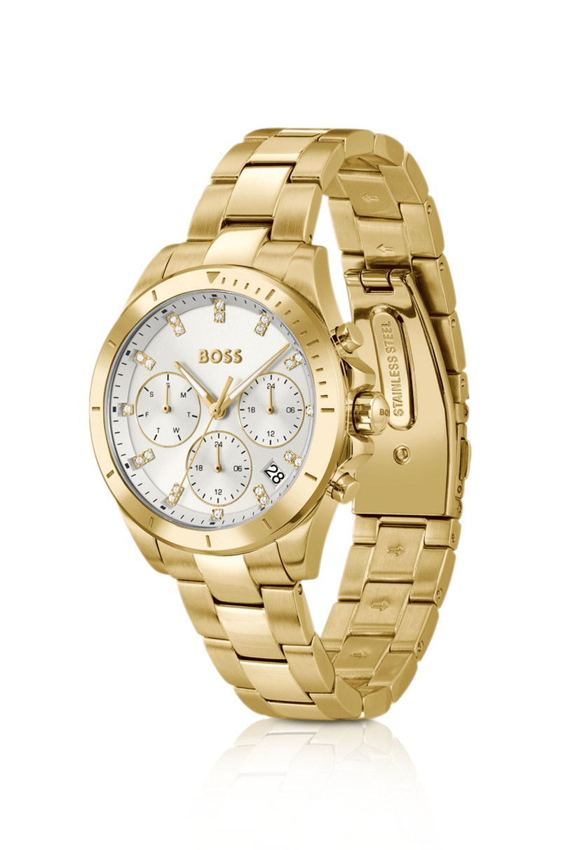 BOSS ALLEY GOLD-TONE WATCH WITH SILVER-WHITE DIAL outlook