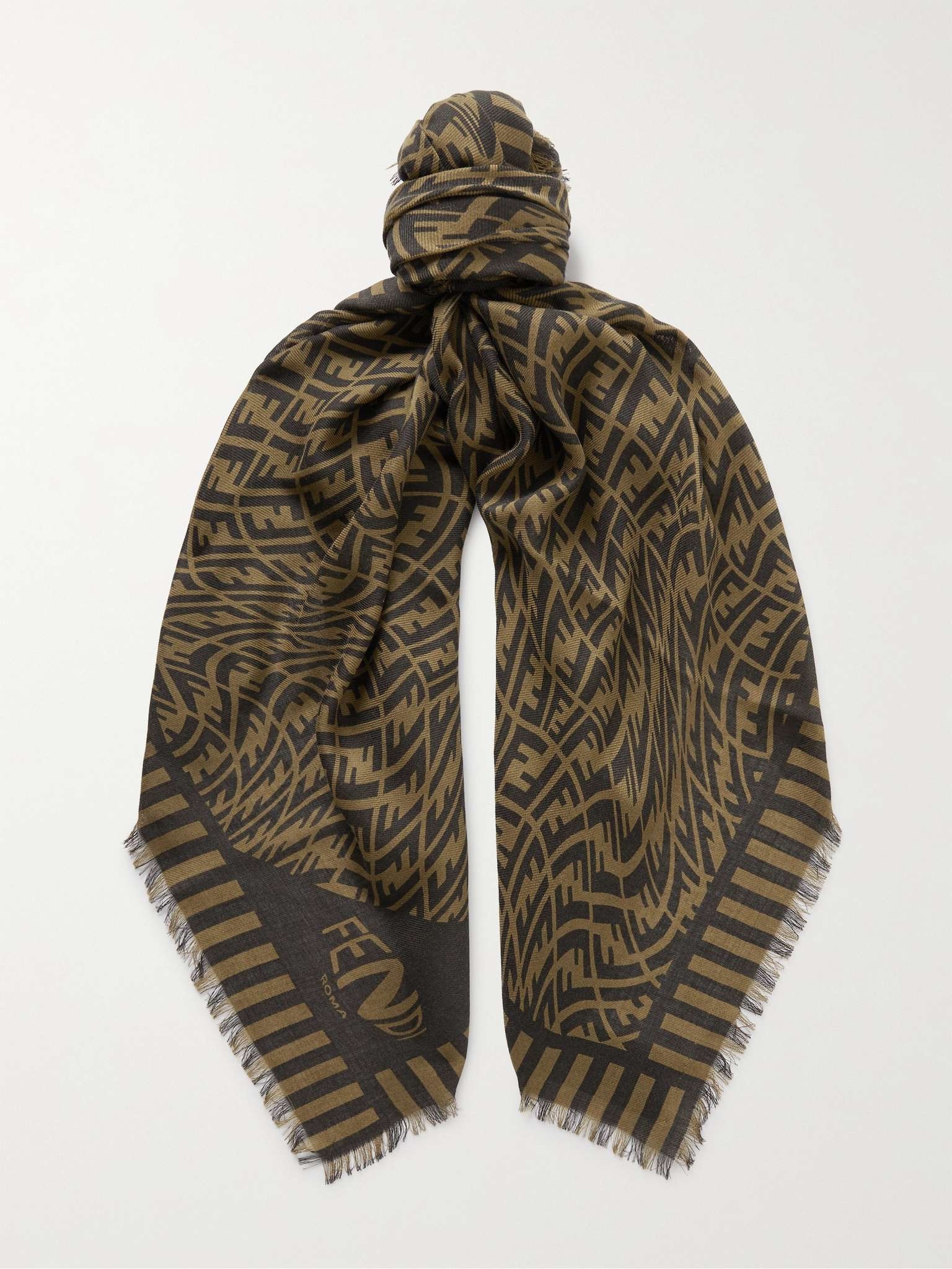 Logo-Jacquard Wool, Cashmere and Silk-Blend Scarf - 1