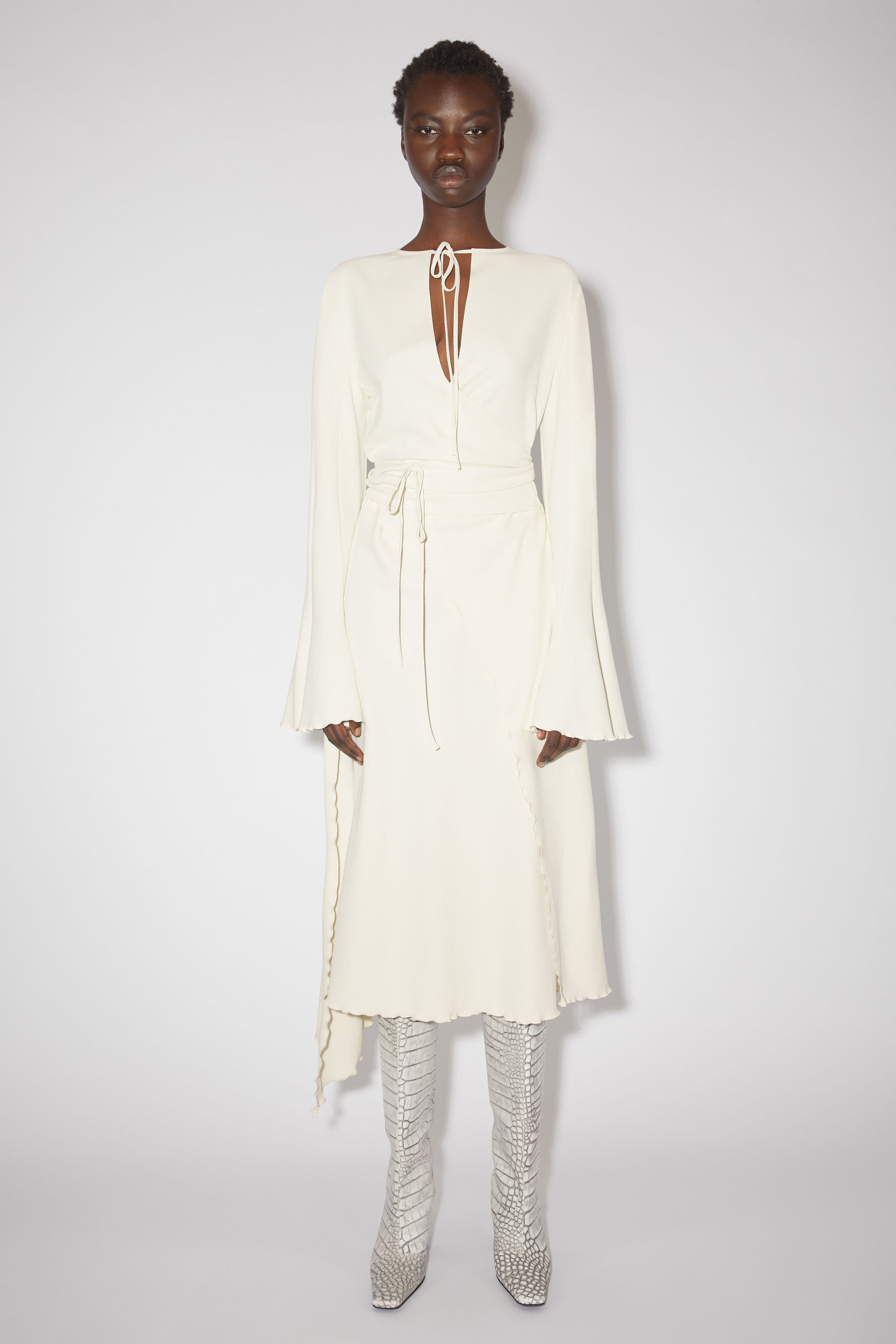 Tie-up wrap dress - Dusty white - 2