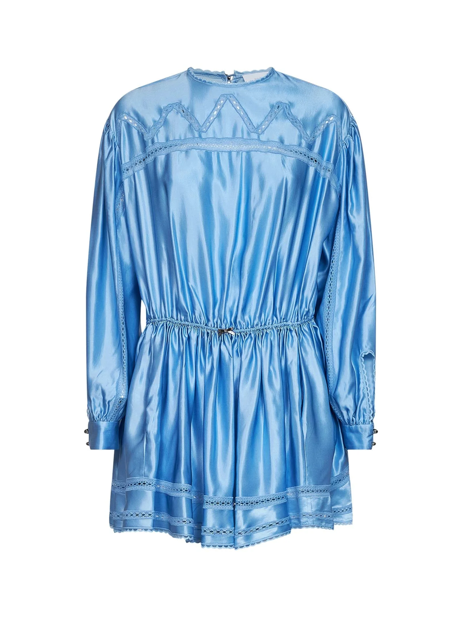 Sunset blue viscose and silk satin mini dress with lace - 1