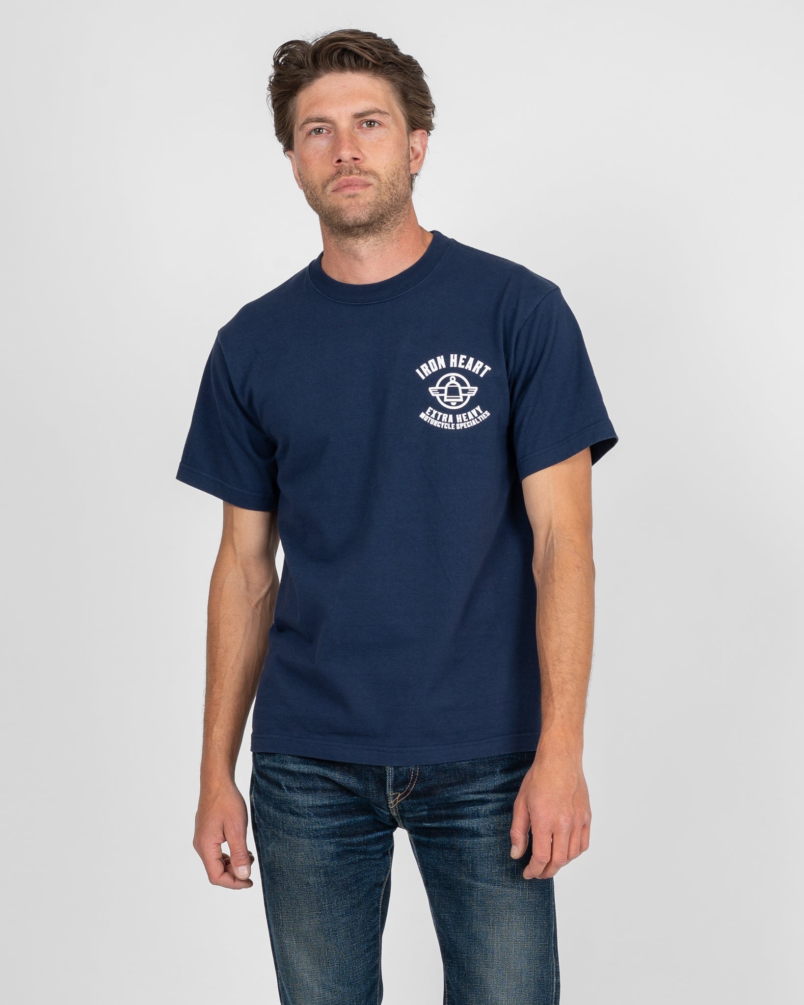 7.5OZ PRINTED LOOPWHEEL CREW NECK T-SHIRT - NAVY BLUE - 3