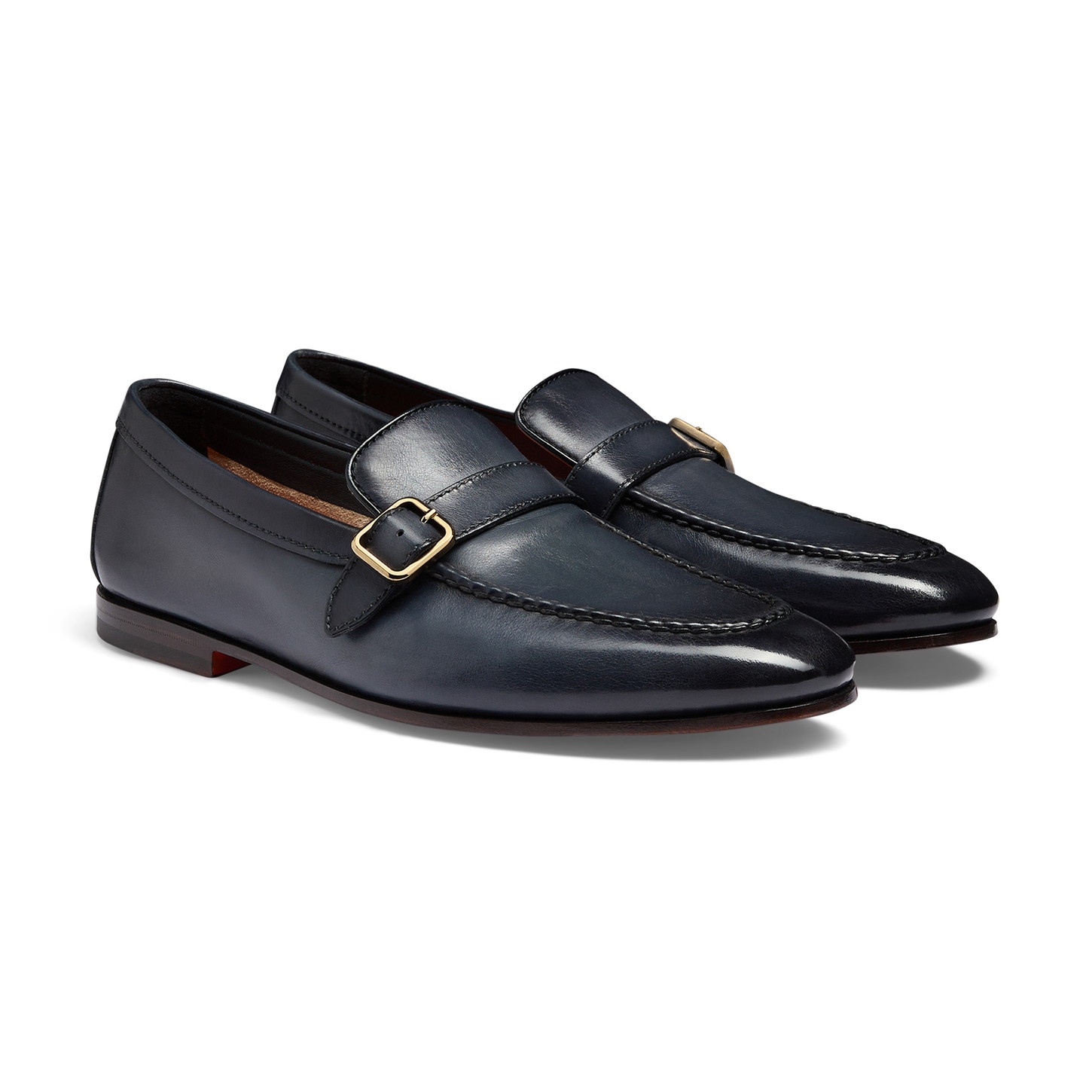 Men's blue leather single-buckle loafer - 3