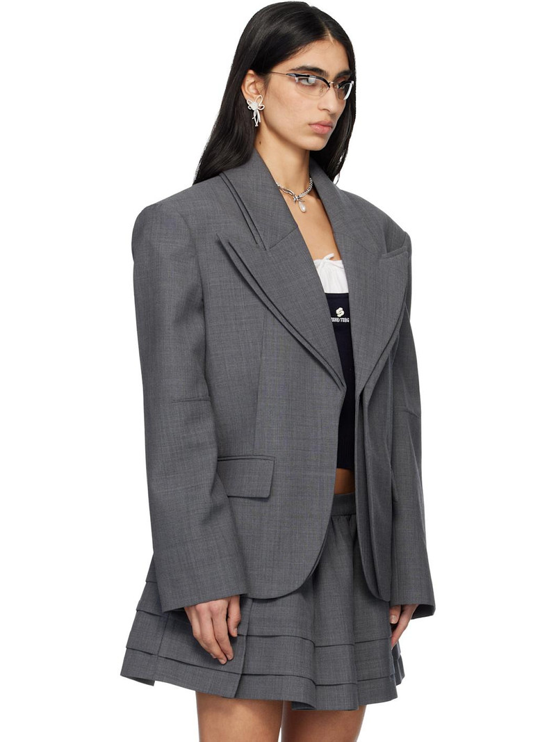Gray Peak Lapel Oversized Blazer 2