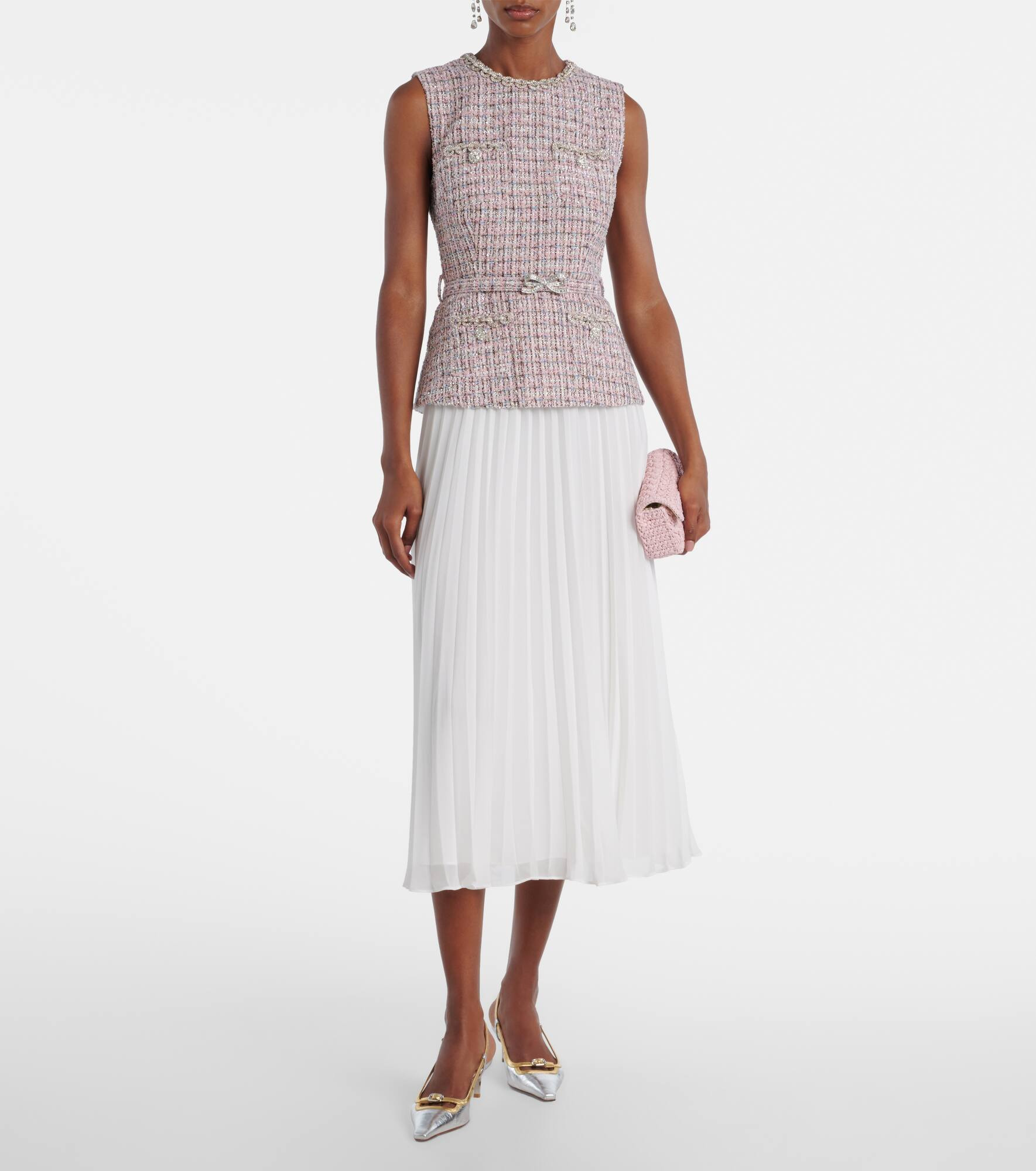 Bouclé and chiffon midi dress - 2