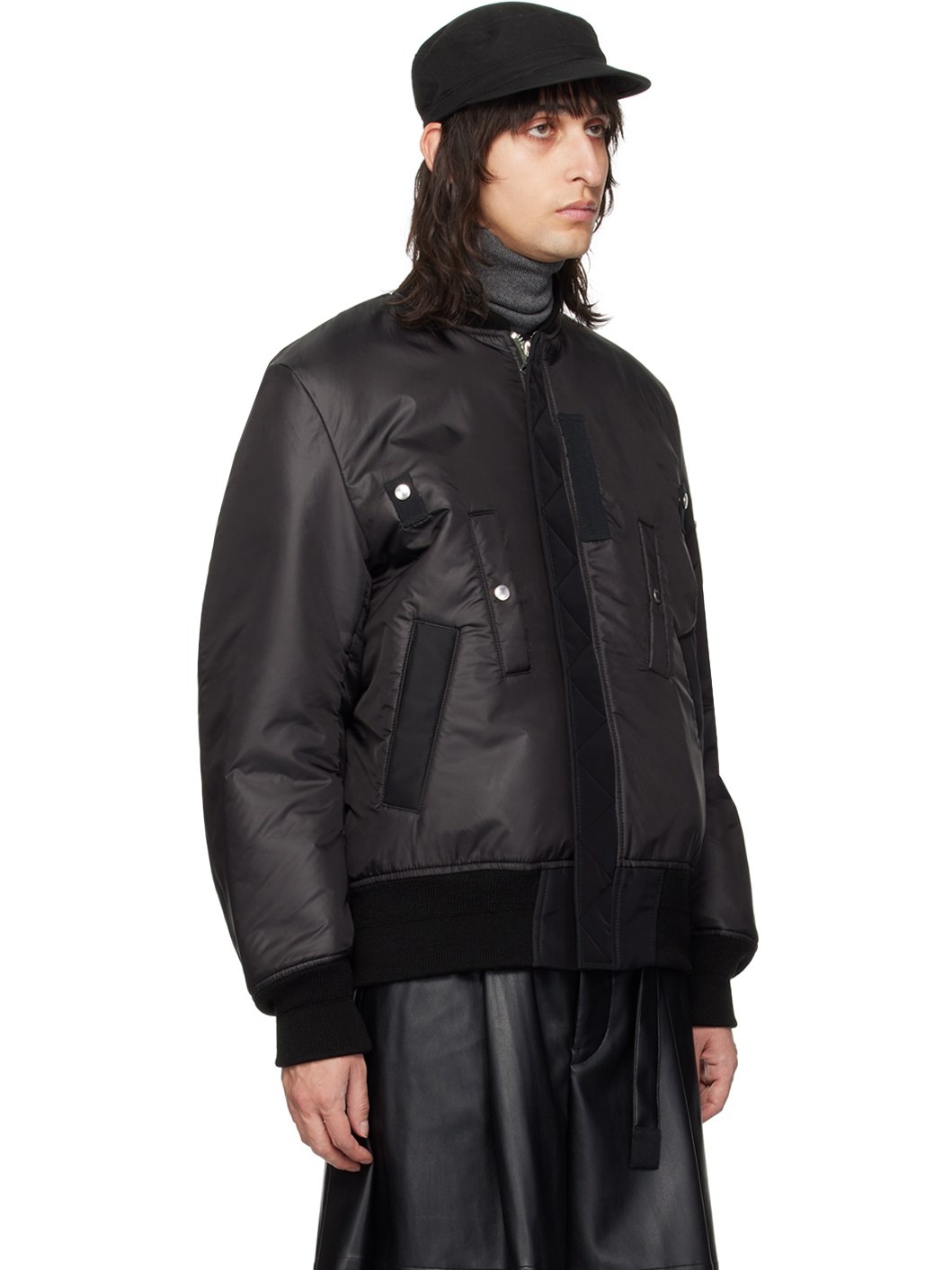 Black Zip Reversible Bomber Jacket - 2