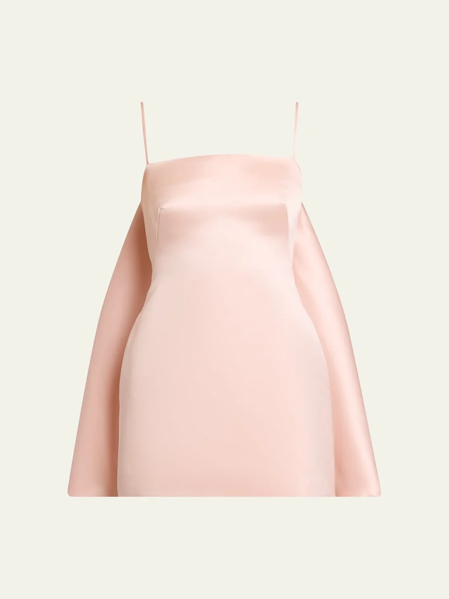Sliced Cape Satin Mini Dress - 1