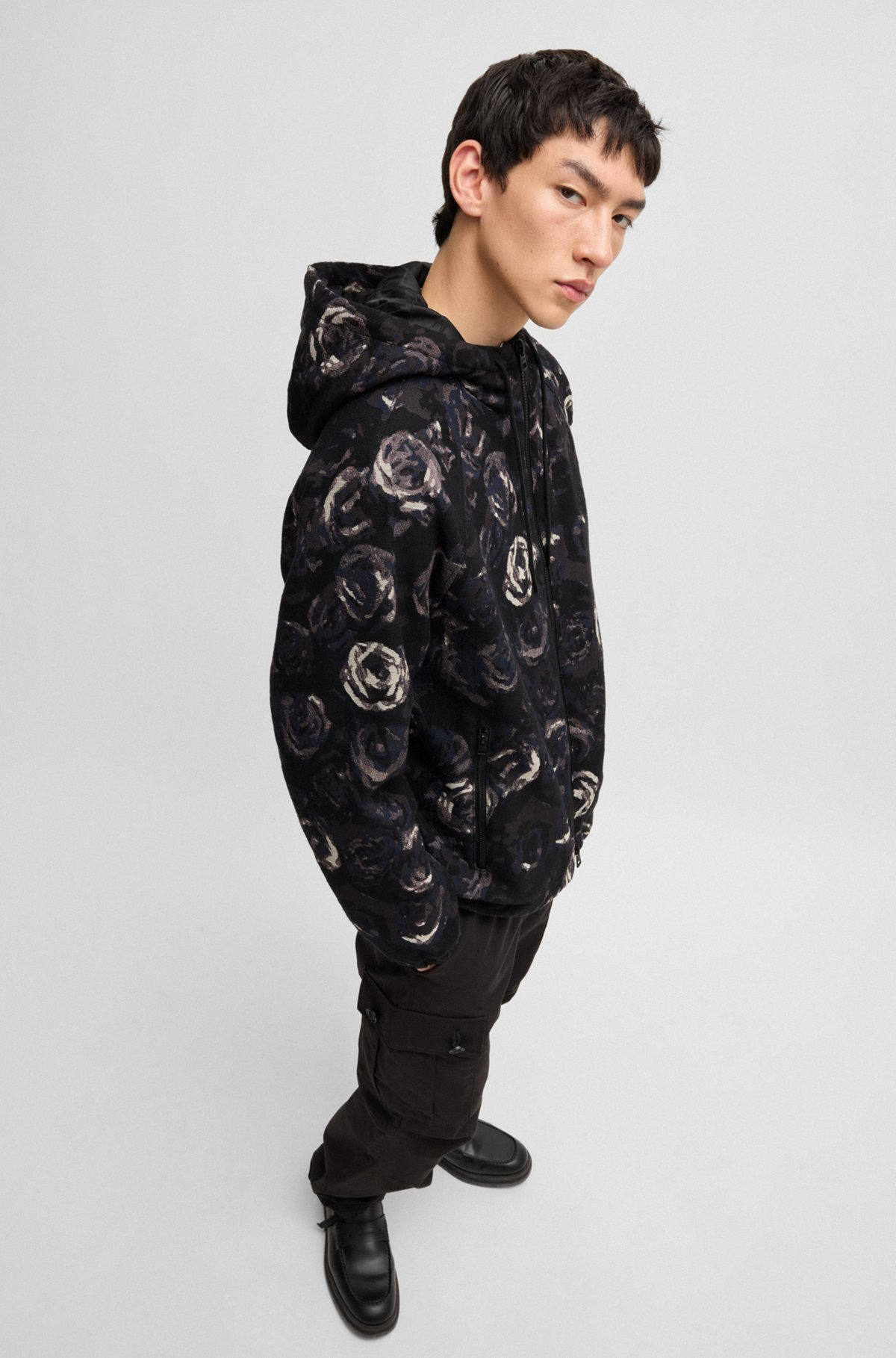 HOODED JACKET WITH GOTHIC-ROSE FLORAL JACQUARD - 6