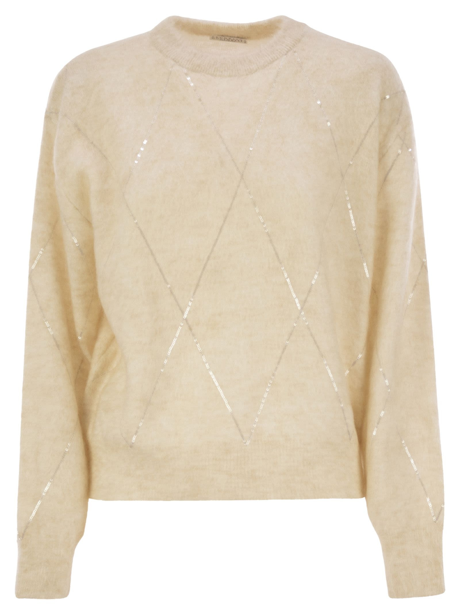 Brunello Cucinelli Women Mohair, Wool, Cashmere And Silk Sweater With Dazzling Argyle Embroidery - 1