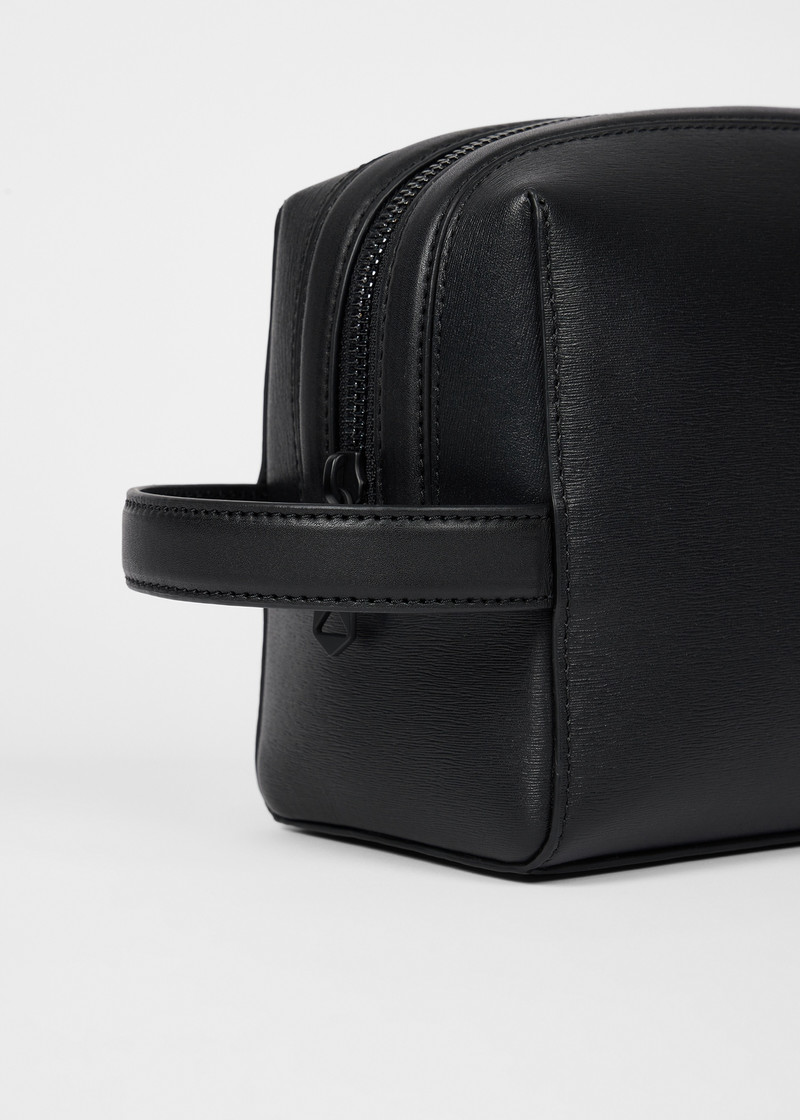 Paul Smith Black Straw-Grain Embossed Leather Wash Bag outlook