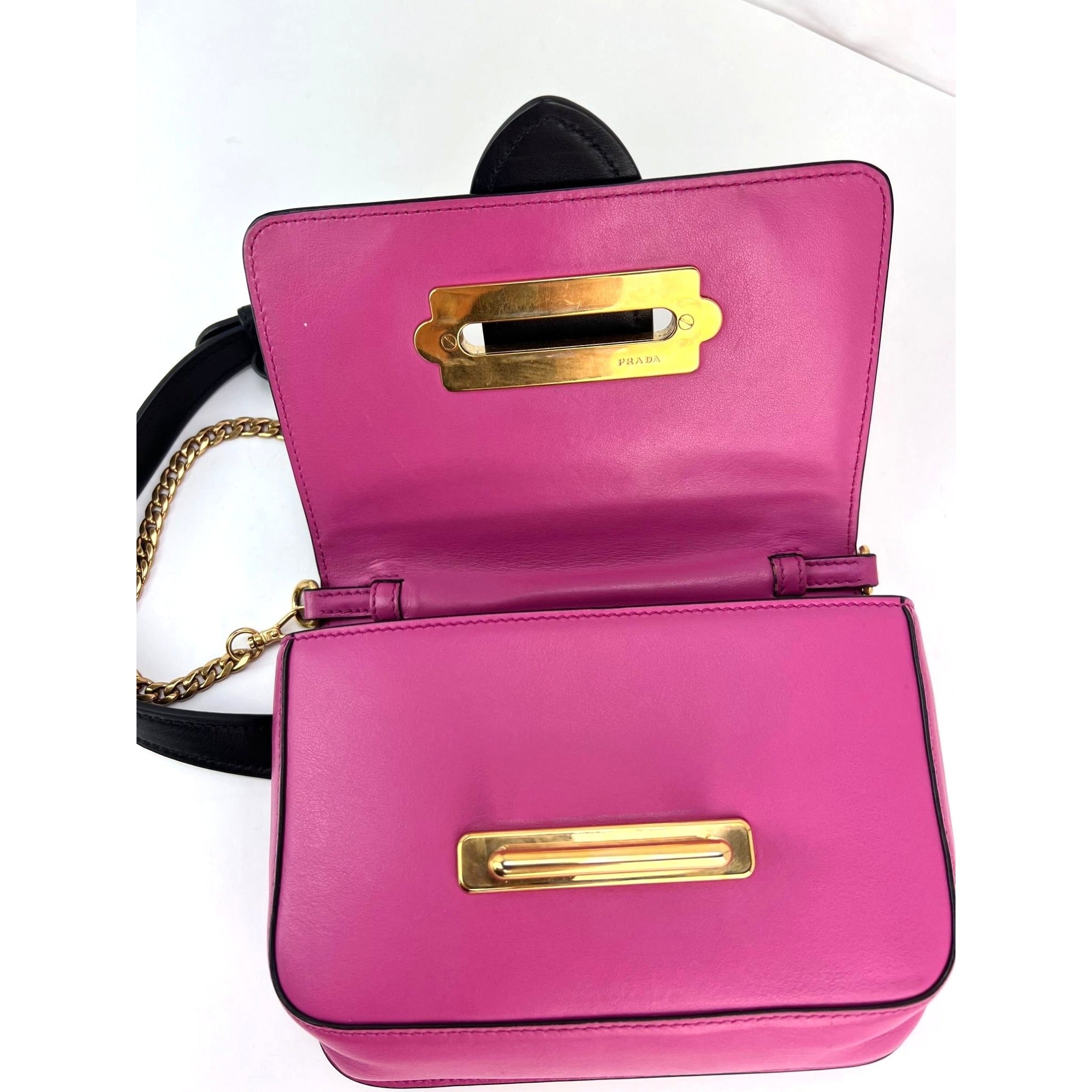Prada City Calf Cahier Pink Black Leather Crossbody Belt Bag - 8