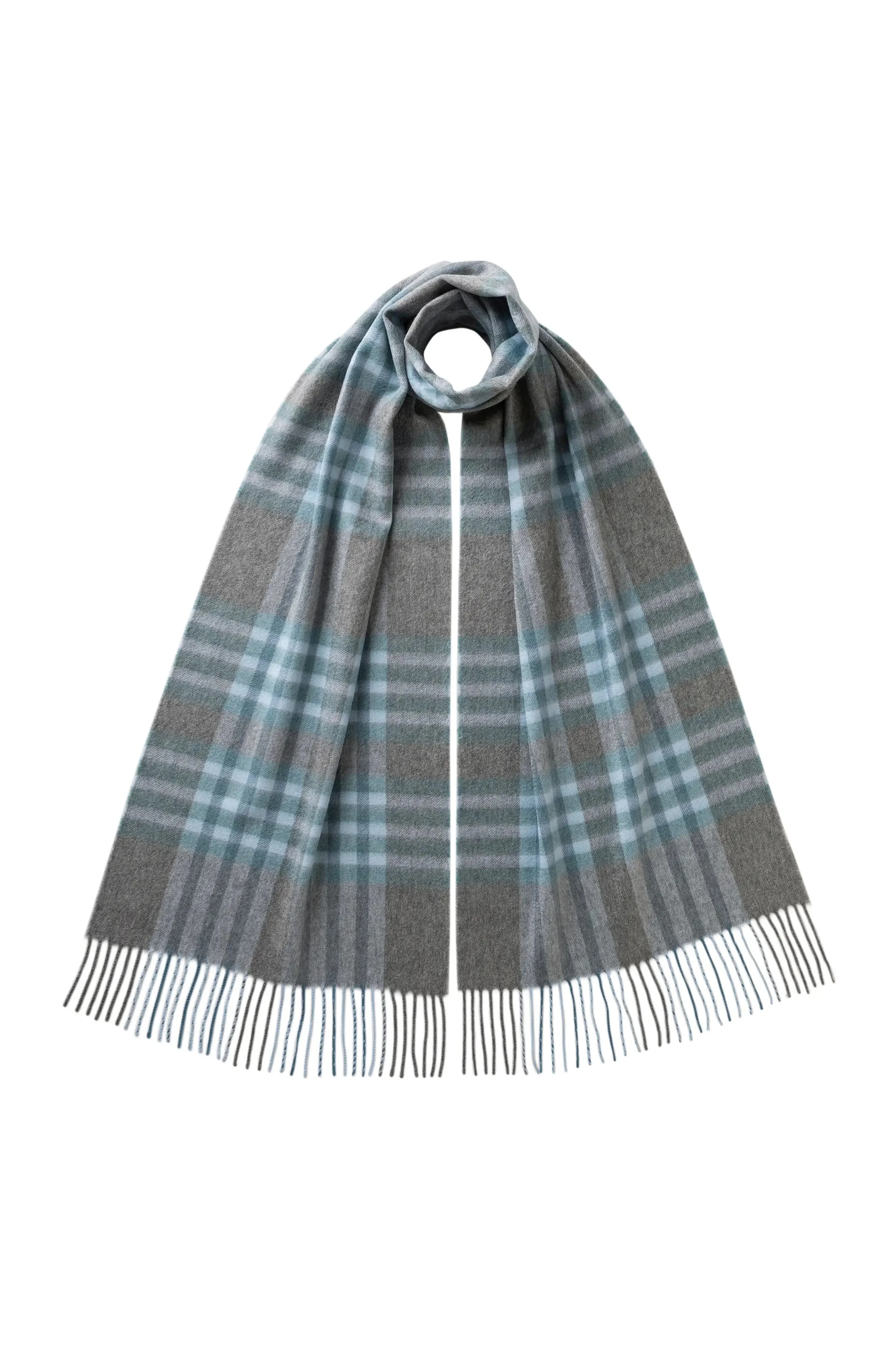 Grid Check Blue Cashmere Scarf - 1