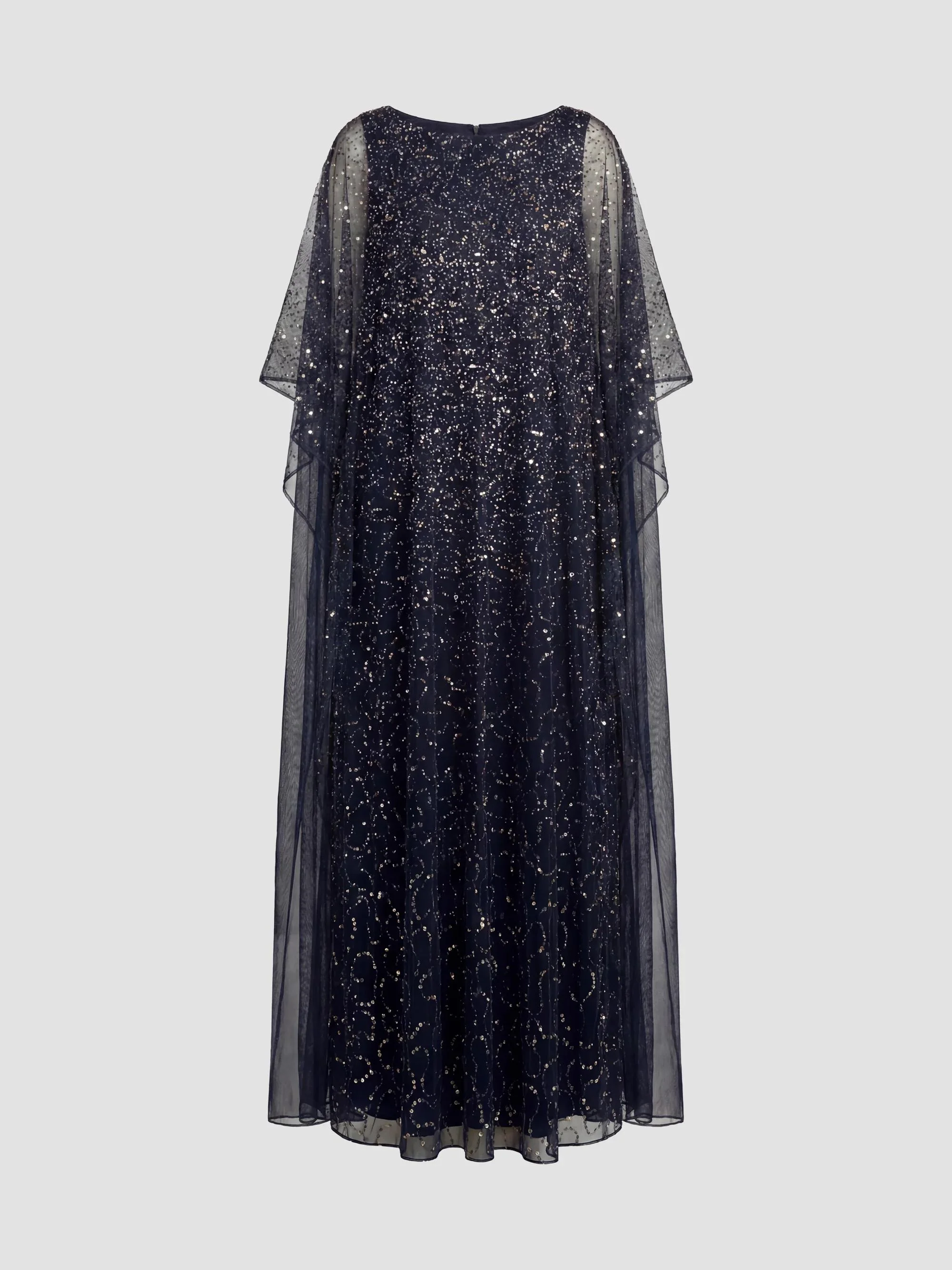 Women's Embellished Mesh Caftan Maxi Dress - Midnight Gold - 1