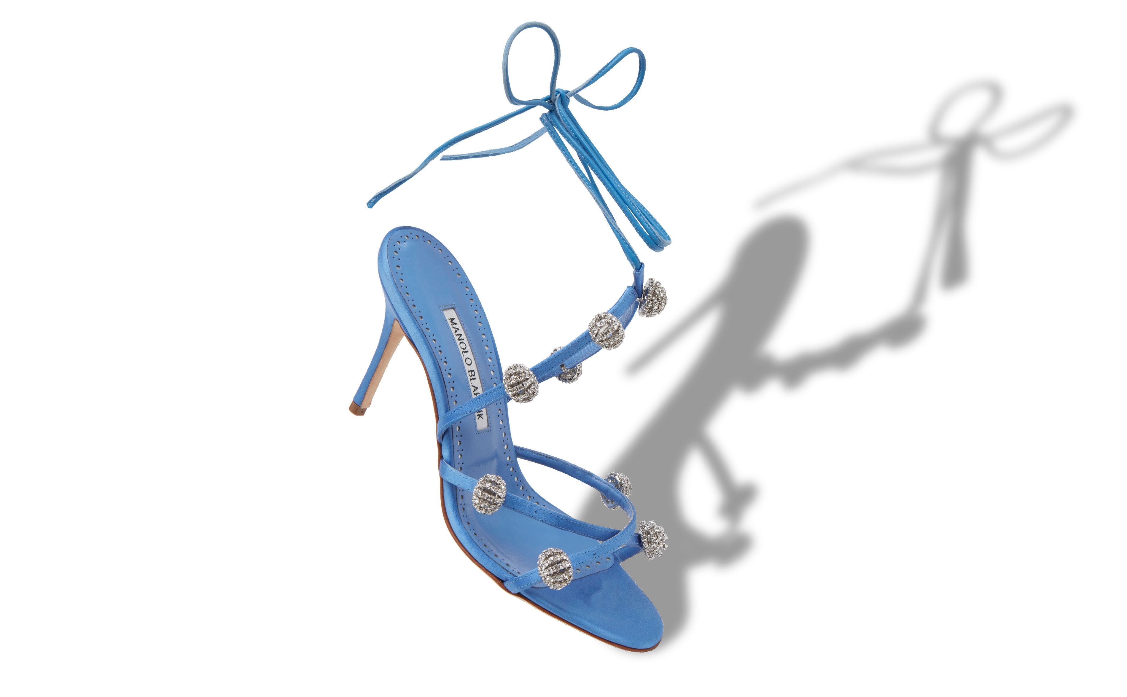 Blue Satin Strappy Embellished Sandals - 2