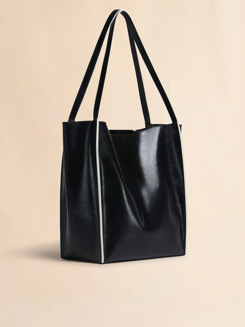 BLACK LEATHER CRESTA N/S TOTE BAG - 6