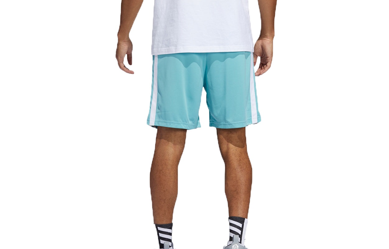 Men's adidas Rose Short Ross Stripe Patchwork Print Loose Basketball Sports Shorts Sky Blue GV4649 - 2