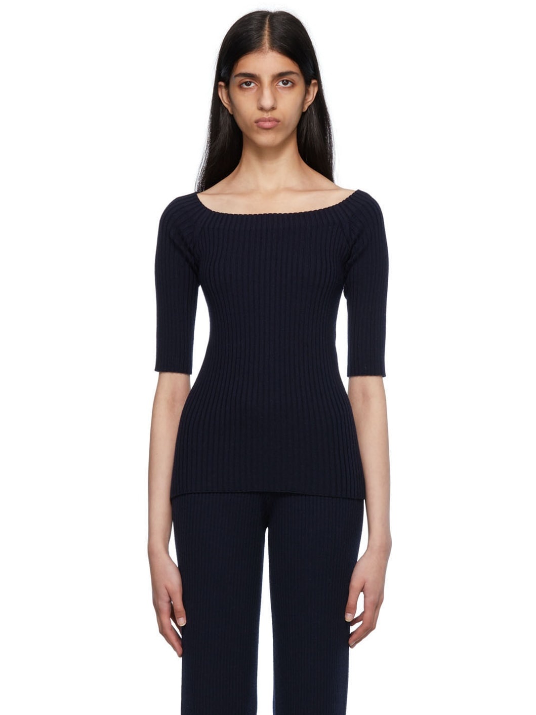Navy Off-The-Shoulder Sweater - 1