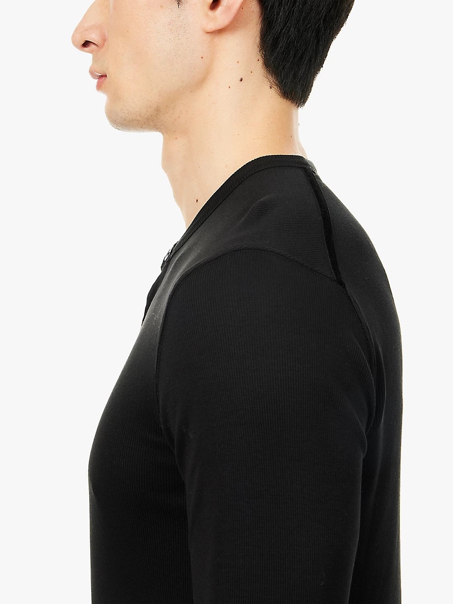 Henley ribbed stretch-woven top - 5