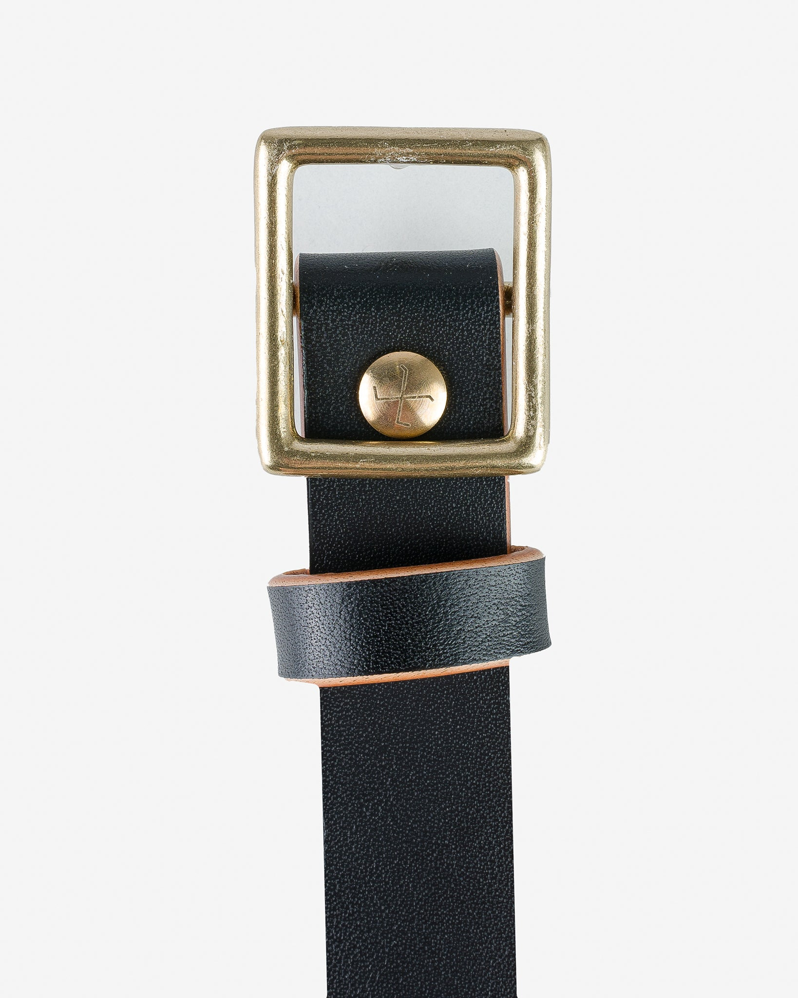 OGL-BELT-SQ-BLK OGL Square Brass ‘Prongless’ Buckle Leather Belt - Hand Dyed Black - 3