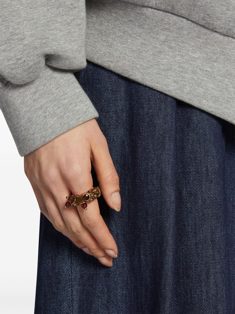 stone-embellished brass ring - 3
