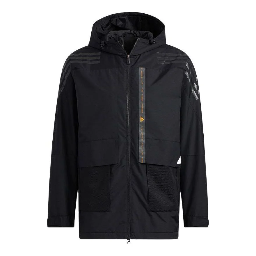 adidas Solid Color hooded Zipper Jacket Black HE7401 - 1
