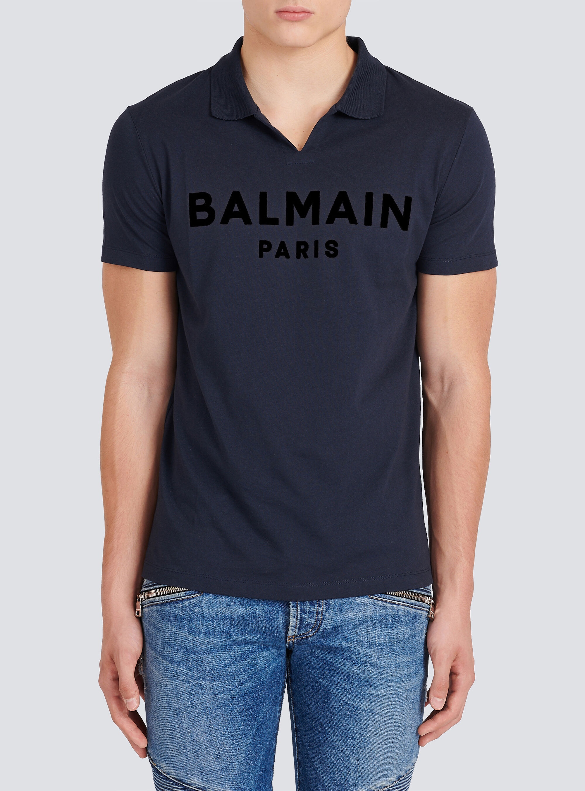Eeco-designed cotton polo with black Balmain logo print - 6