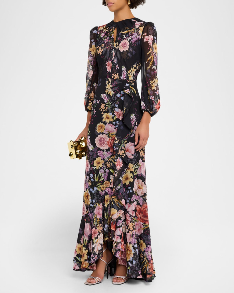 Ophelia Draped Floral-Print Chiffon Gown 4
