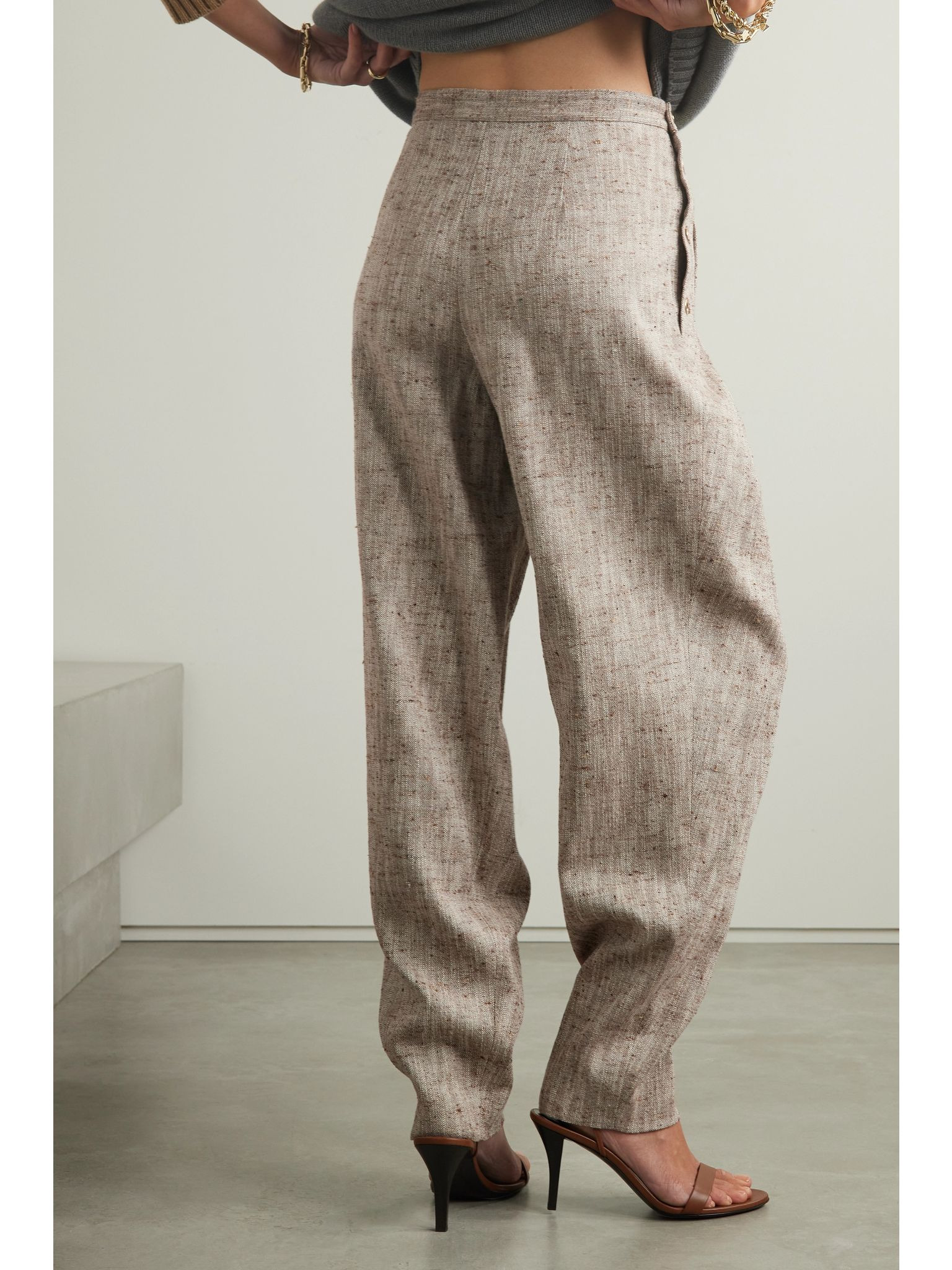 Asael pleated silk, hemp and cotton-blend tweed tapered pants Multi - 3