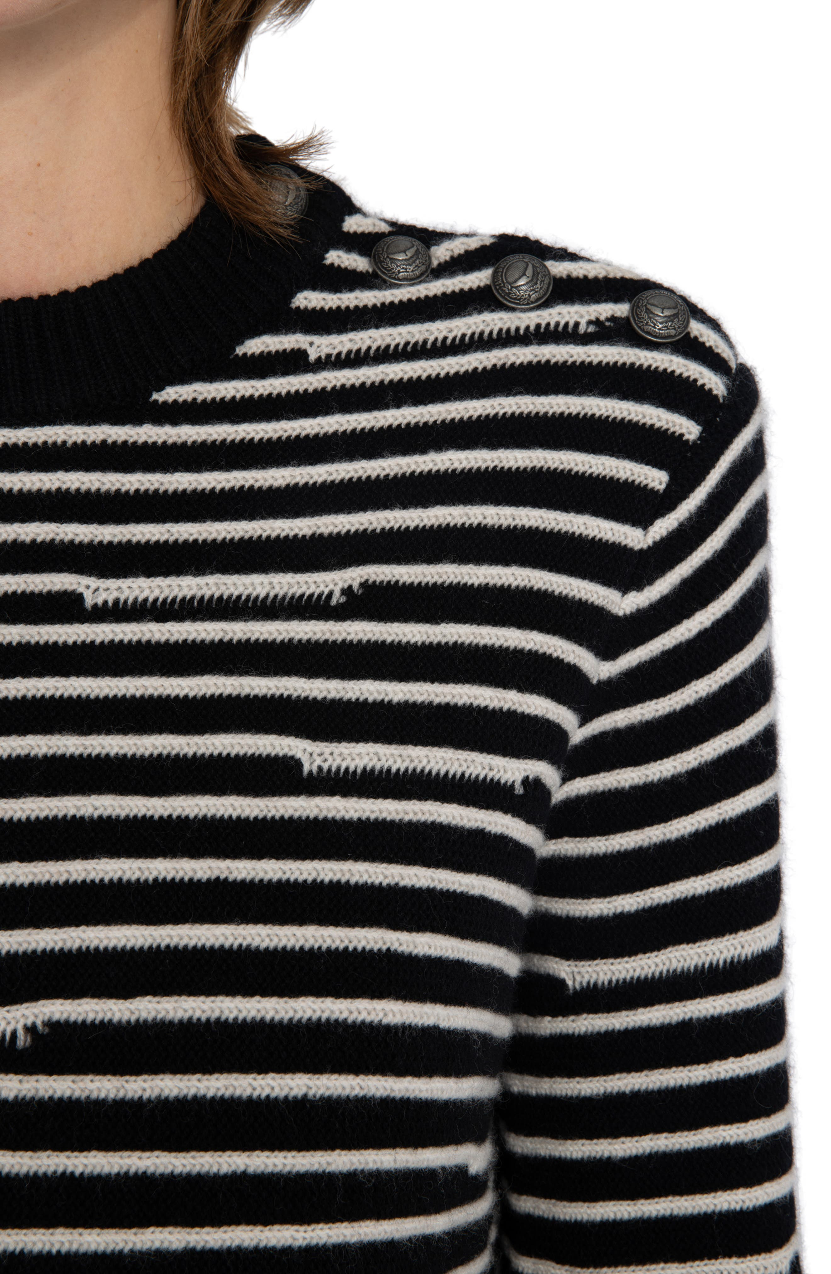 Zadig & Voltaire Spiky Stripes Wool & Cashmere Sweater in Black at Nordstrom - 4