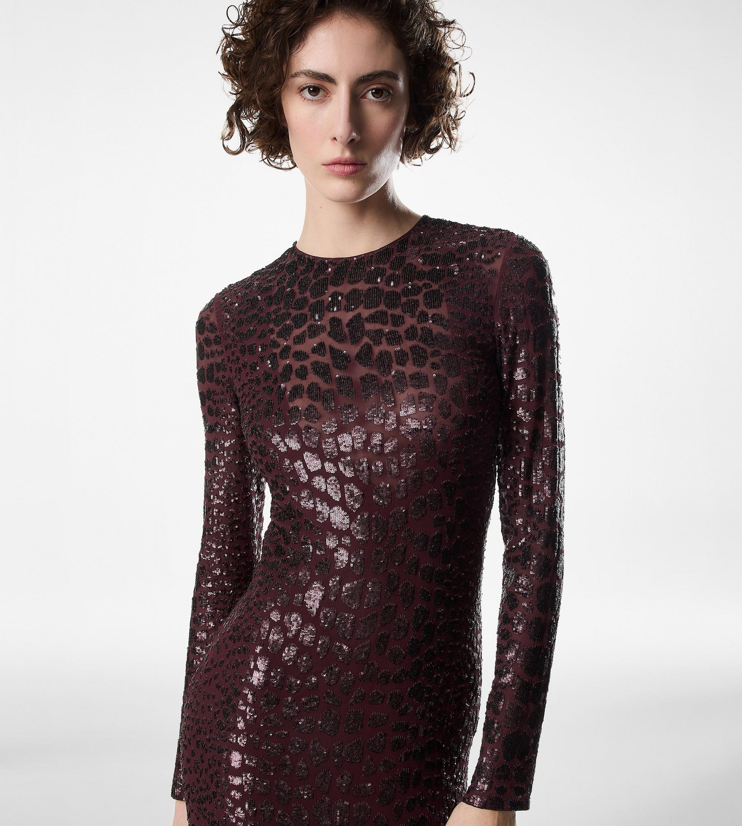 EMBROIDERED CROC EFFECT LONG SLEEVE EVENING DRESS - 2